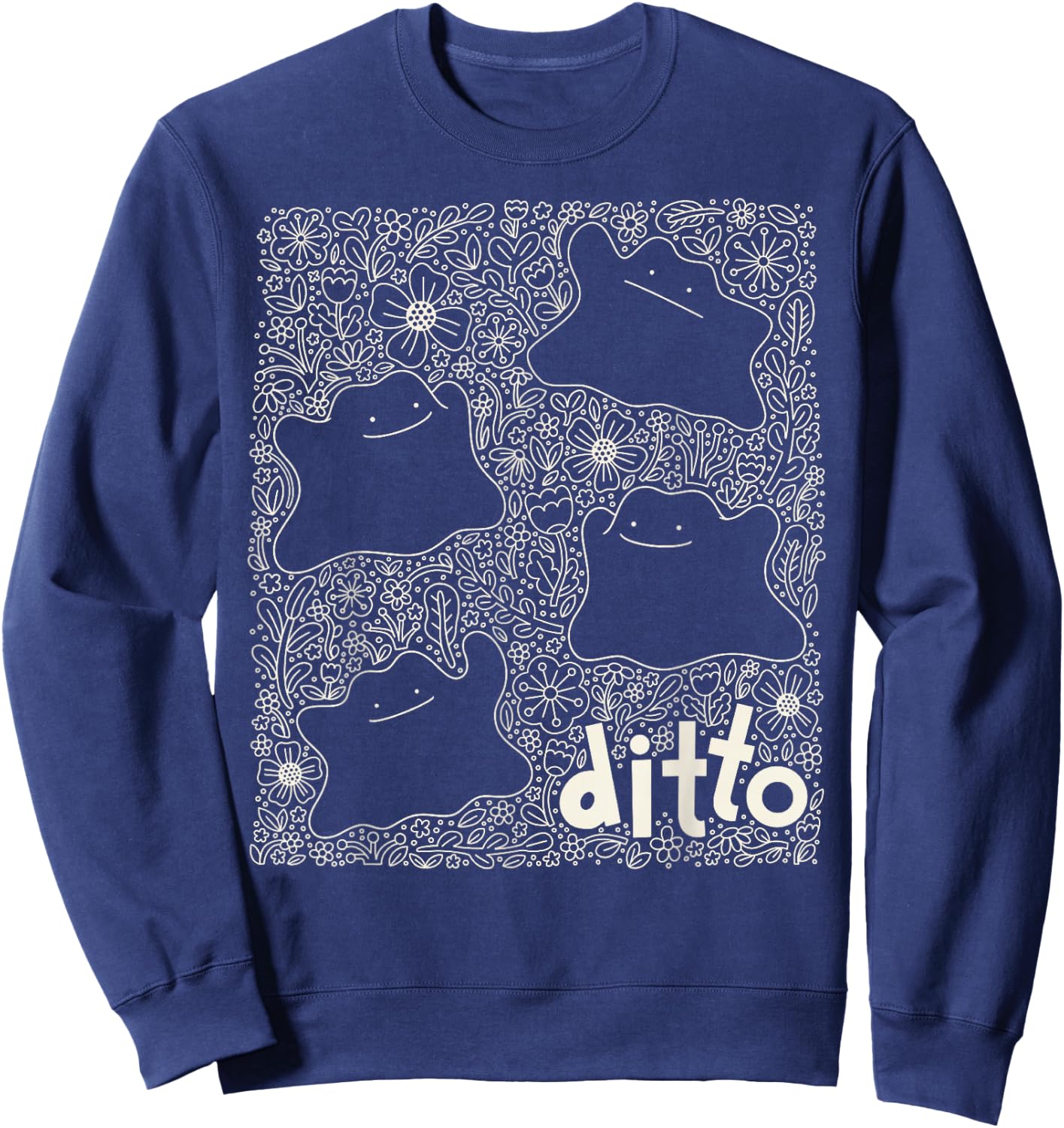 Pokémon - Generation 1 - Ditto Dainty Florals Background Sweatshirt - Sweatshirt | Navy