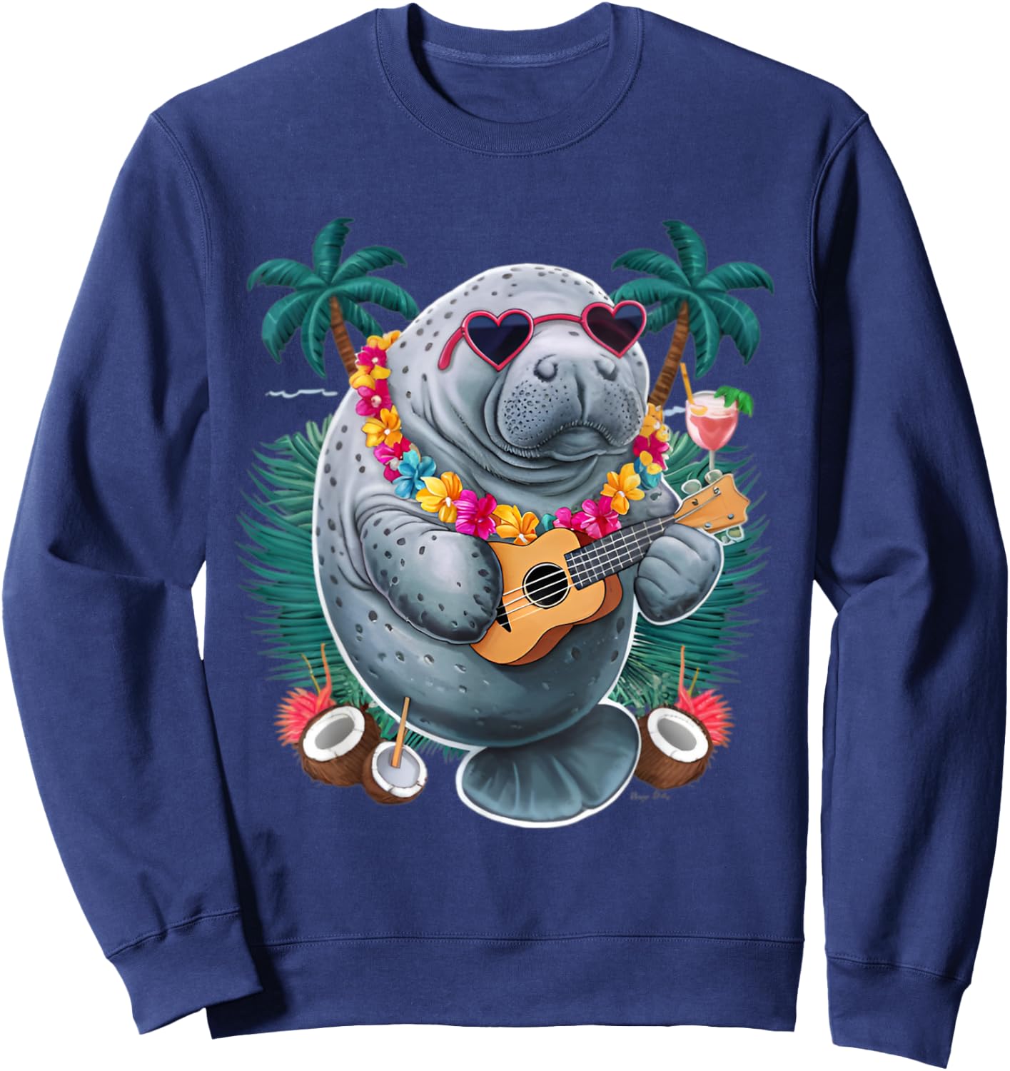 manatee Hawaiian Summer Tropical Manatees Sweatshirt - Sweatshirt | Navy