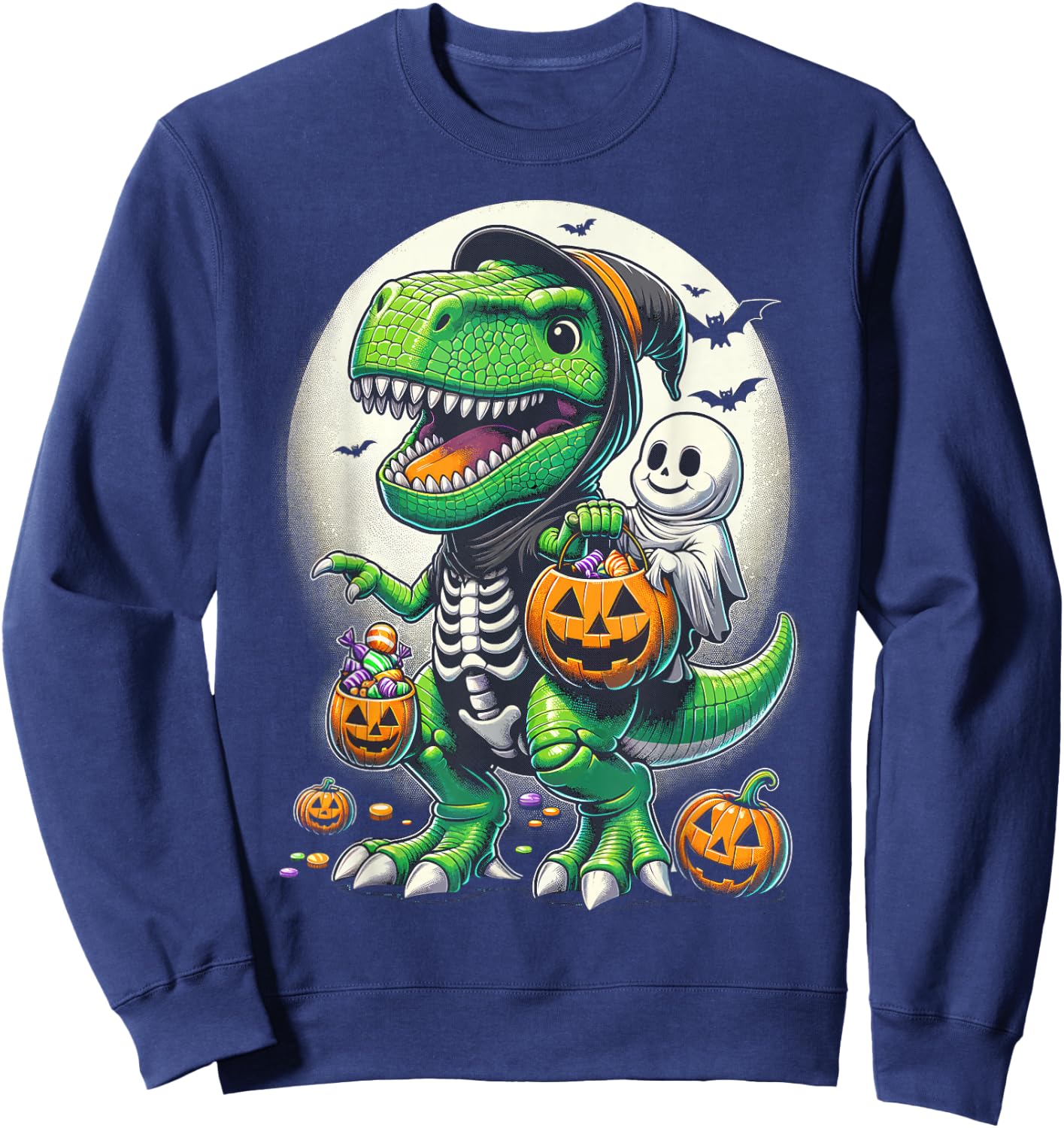 Halloween Funny T Rex Dinosaur Witch Boys Trick Treat Sweatshirt - Sweatshirt | Navy