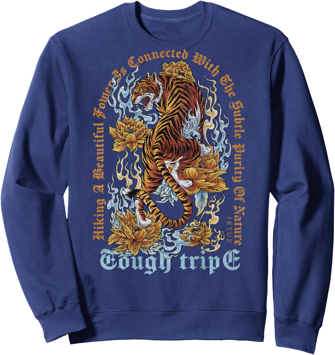 Vintage Tiger Head Backprint Streetwear Asian Tiger , black Sweatshirt - Sweatshirt | Navy