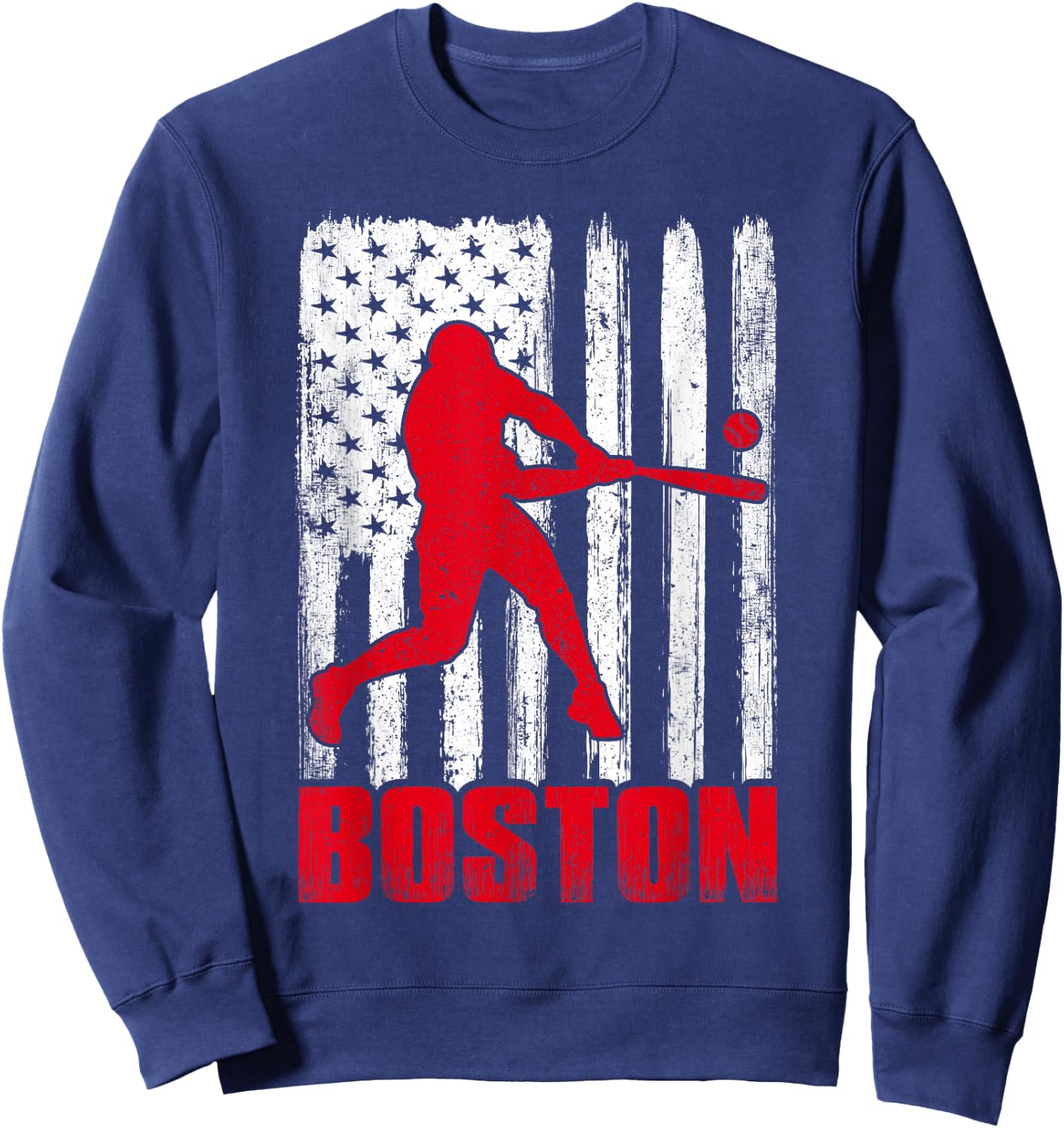 Boston Retro Baseball Flag Patriotic Men Women Kids Sweatshirt - Sweatshirt | Navy