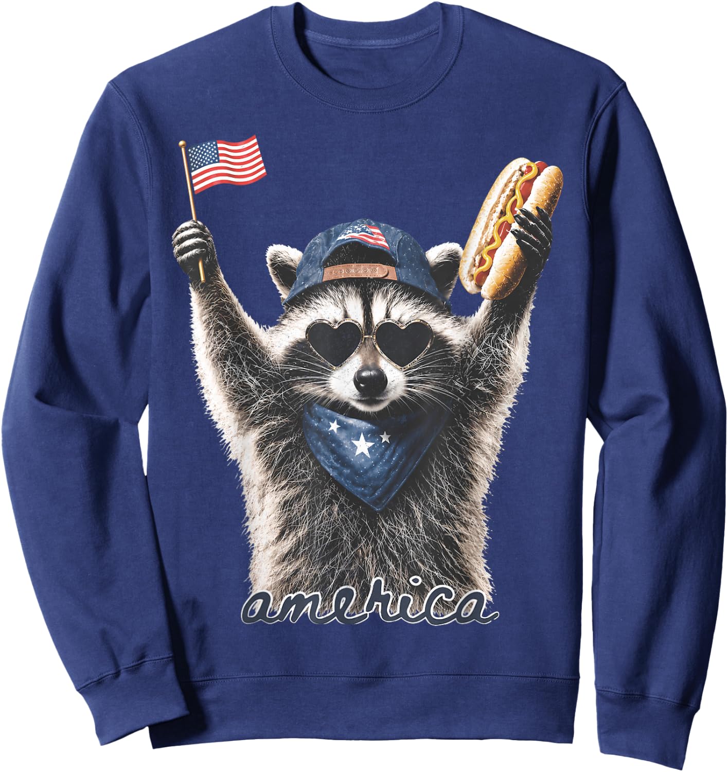 Feral Raccoon America 250th Patriotic USA Flag Men Women Sweatshirt - Sweatshirt | Navy