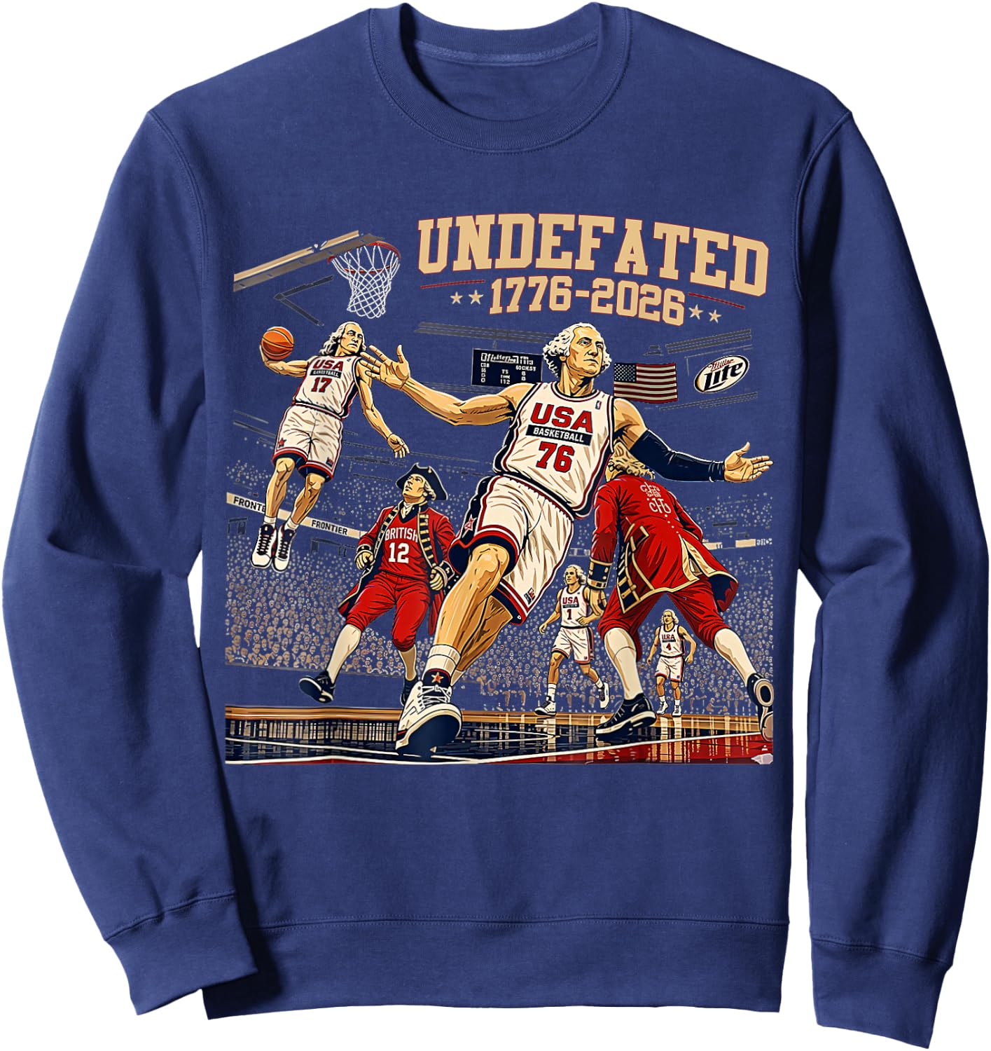 Undefeated 1776-2026 250 Years Basketball 4th of July Sweatshirt - Sweatshirt | Navy