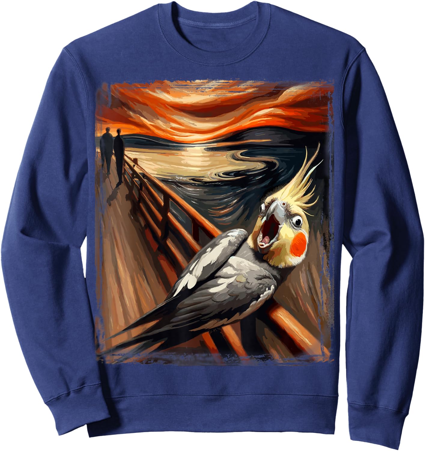 Artsy Scream Parody Funny Bird Lover Sunset Art Cockatiel Sweatshirt - Sweatshirt | Navy