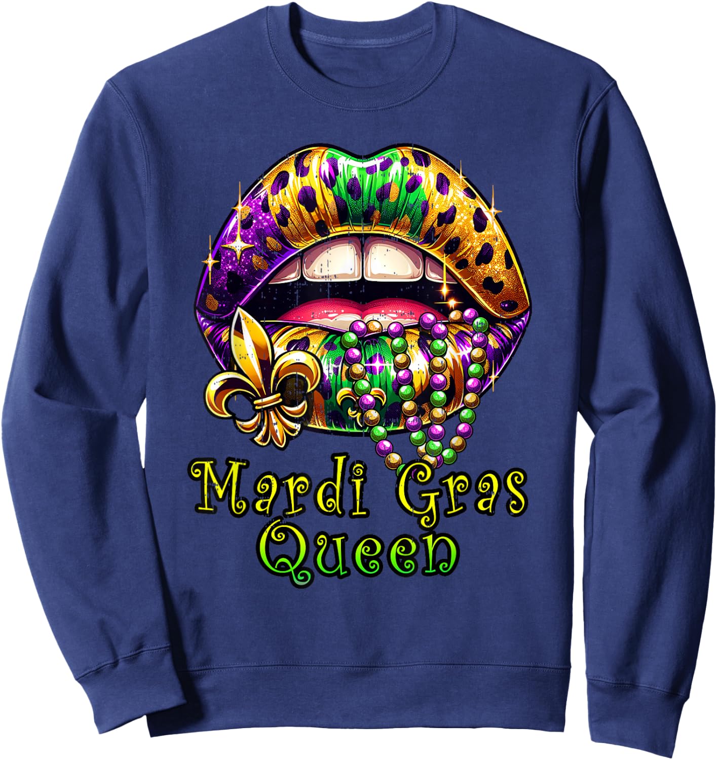 Mardi Gras Queen Lips Outfit Women Cheetah Leopard Print Sweatshirt - Sweatshirt | Navy