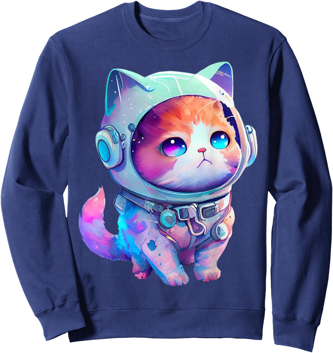 Funny Space Cat Gifts Men Women Kids Space Astronaut Cat Sweatshirt - Sweatshirt | Navy