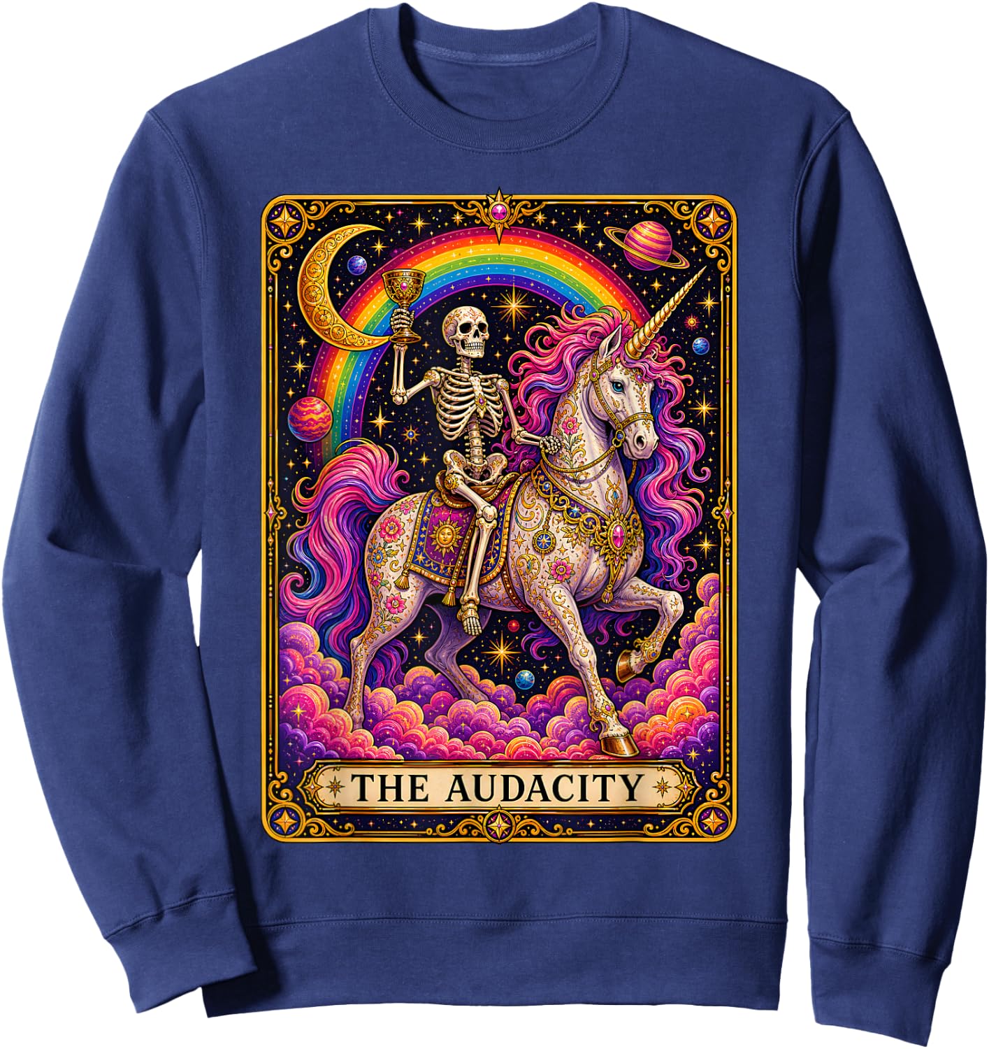 Tarot Card The Audacity Rainbow Skeleton Unicorn Lover Sweatshirt - Sweatshirt | Navy