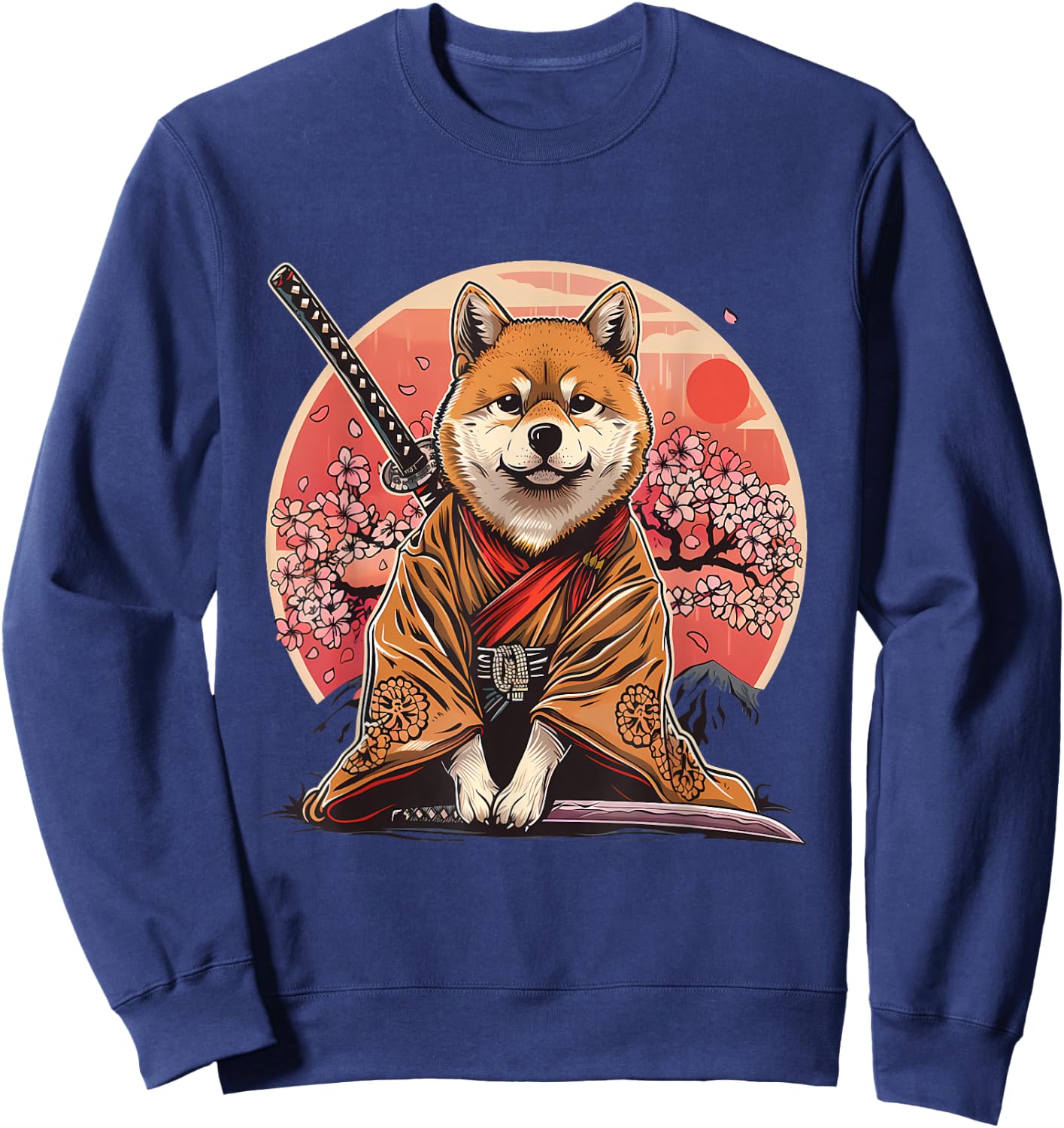 Samurai Akita Dog Anime Sakura Japanese Akita Dog Lover Sweatshirt - Sweatshirt | Navy