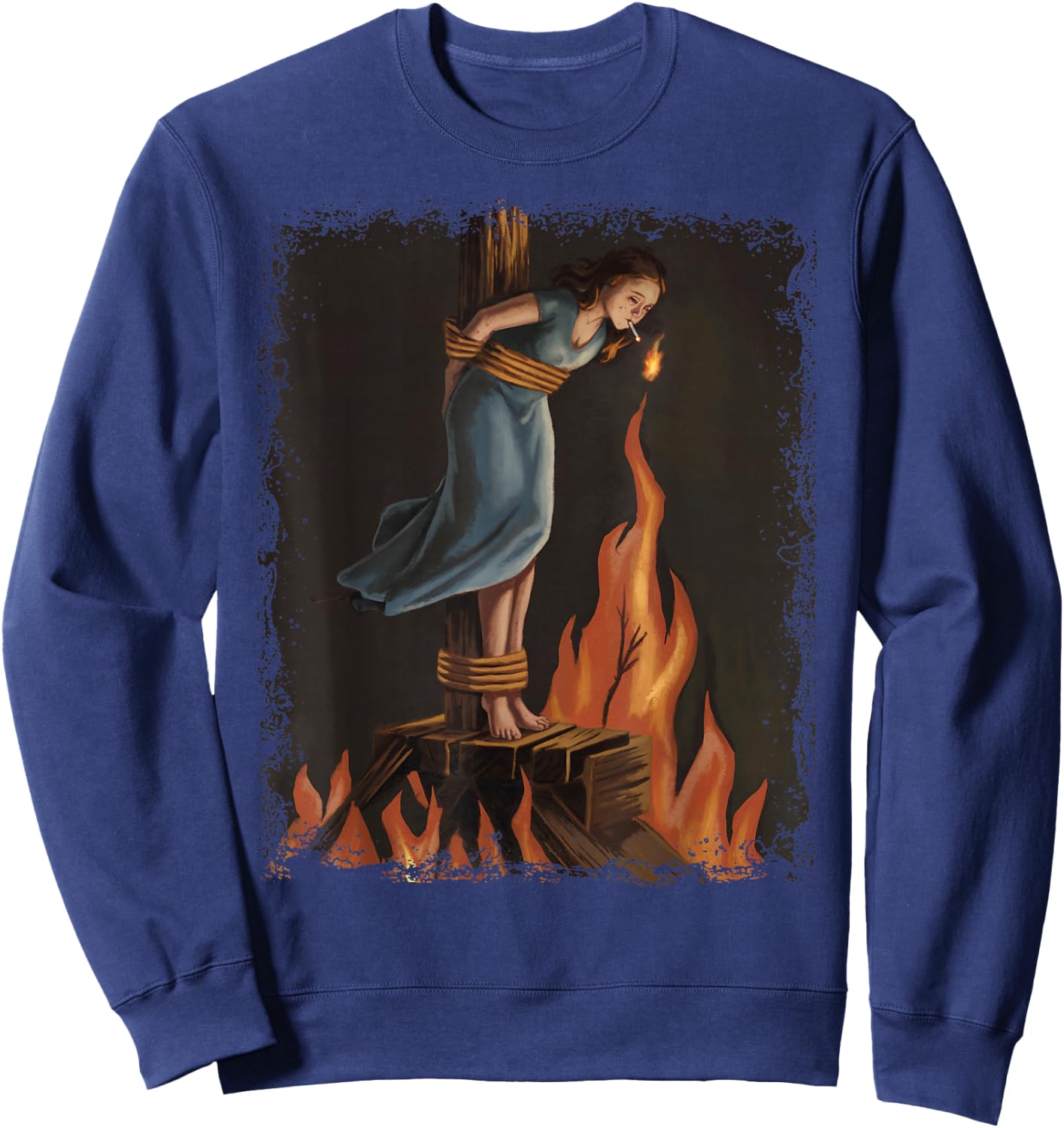 Witch Lighting Cigarette with Flames Occult Unholy Feminist Sweatshirt - Sweatshirt | Navy