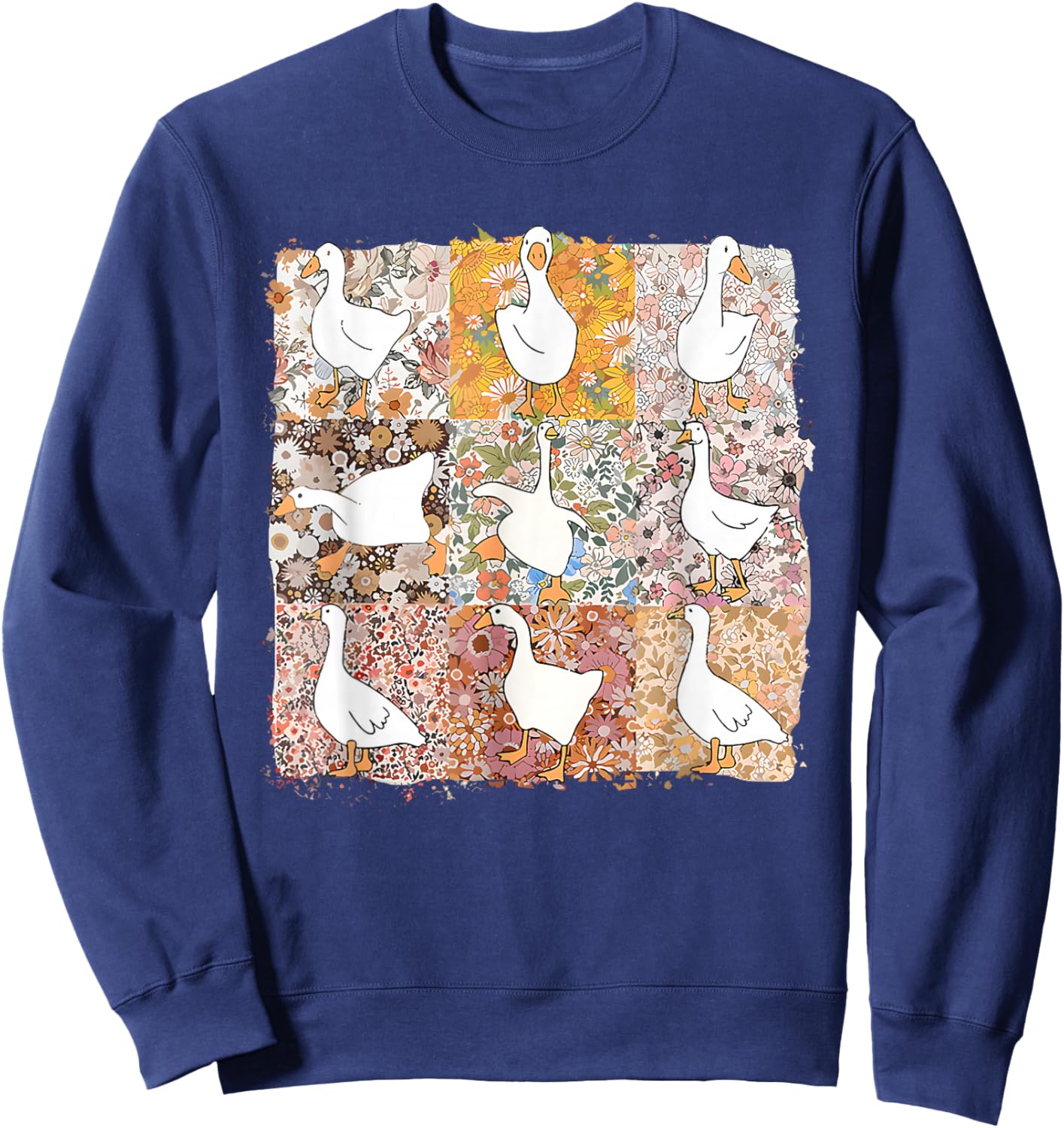 Floral Silly Goose Boho Mama Mom Farm Duck Animal Goose Meme Sweatshirt - Sweatshirt | Navy