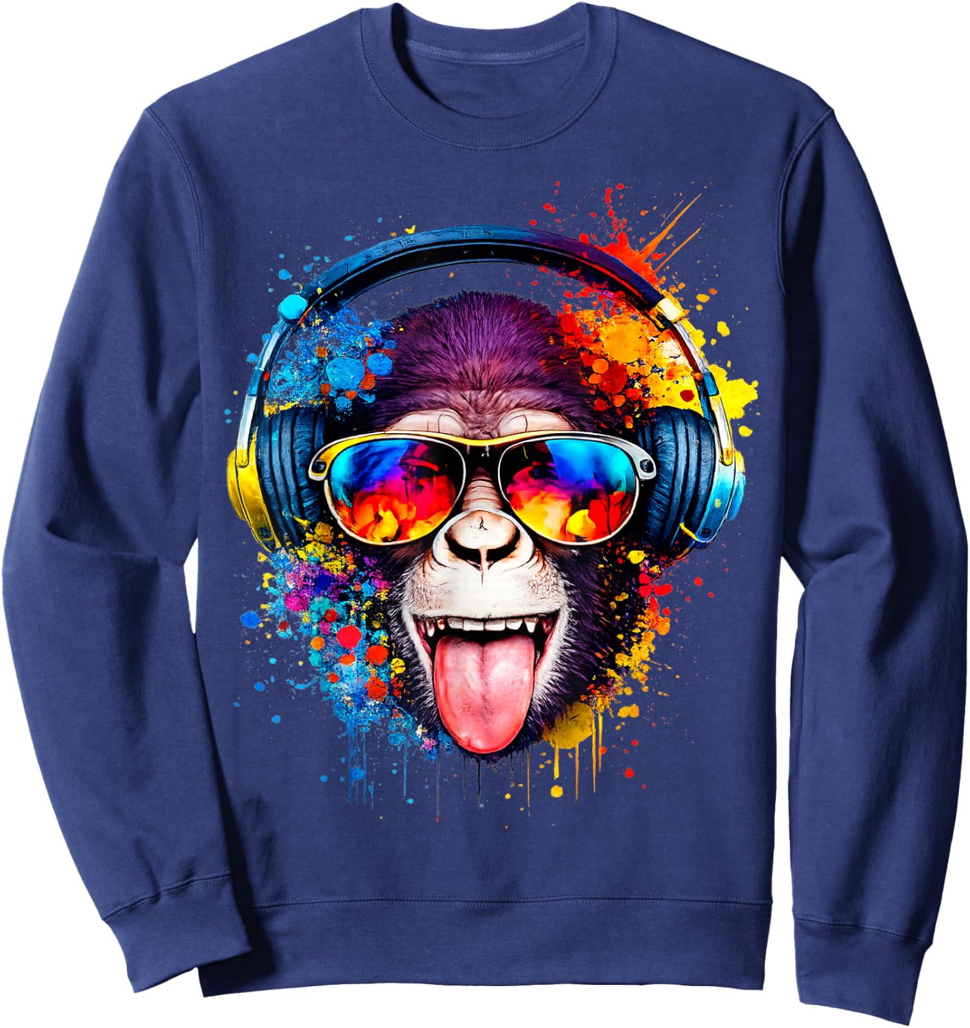Monkey DJ mit Kopfhörer und Sonnenbrille Sweatshirt - Sweatshirt | Navy