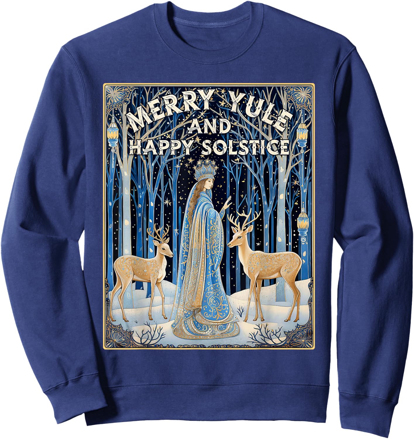 Merry Yule And Happy Winter Solstice Deer Christmas Gothic Sweatshirt - Sweatshirt | Navy