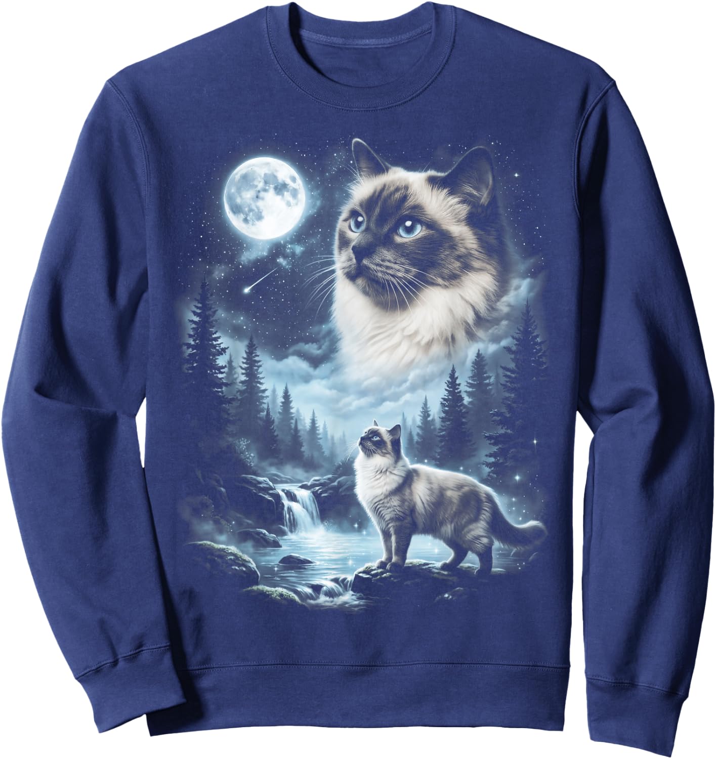 Ragdoll Cat Howling at Moon 90's Retro Sweatshirt - Sweatshirt | Navy