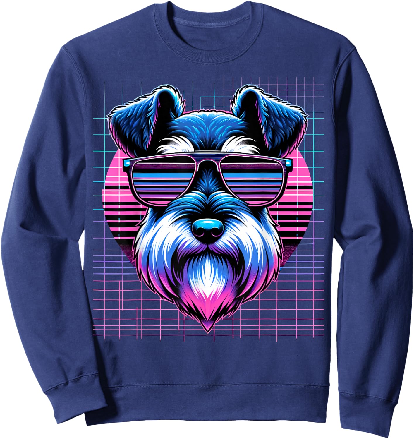 Vaporwave Synthwave Mini Schnauzer Retro Miniature Schnauzer Sweatshirt - Sweatshirt | Navy