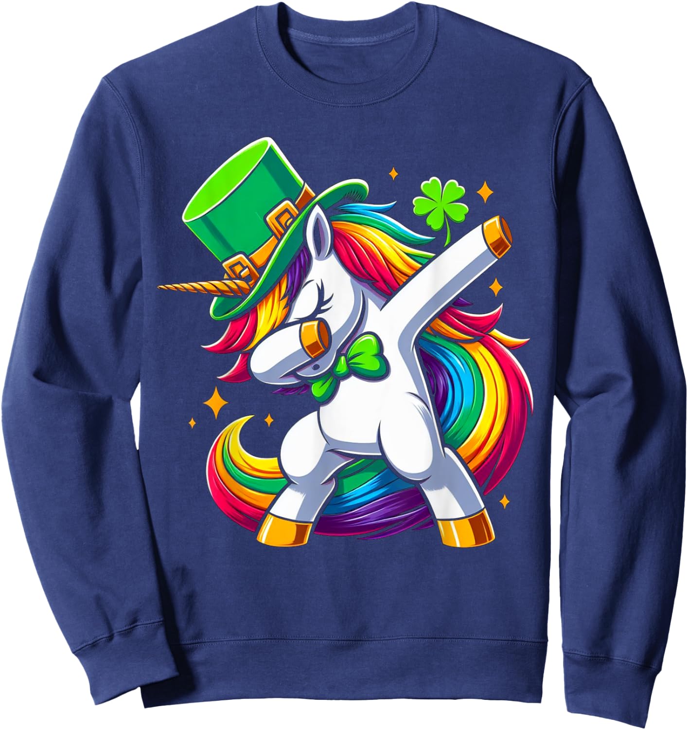 St Patricks Day Girls Dabbing Unicorn Leprechaun Lepricorn Sweatshirt - Sweatshirt | Navy
