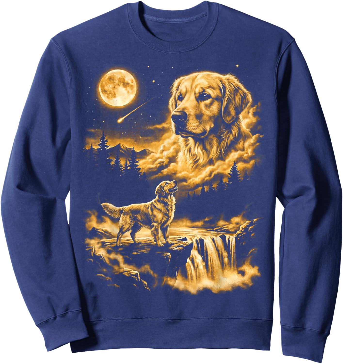 Golden Retriever Howling to The Moon Sweatshirt - Sweatshirt | Navy