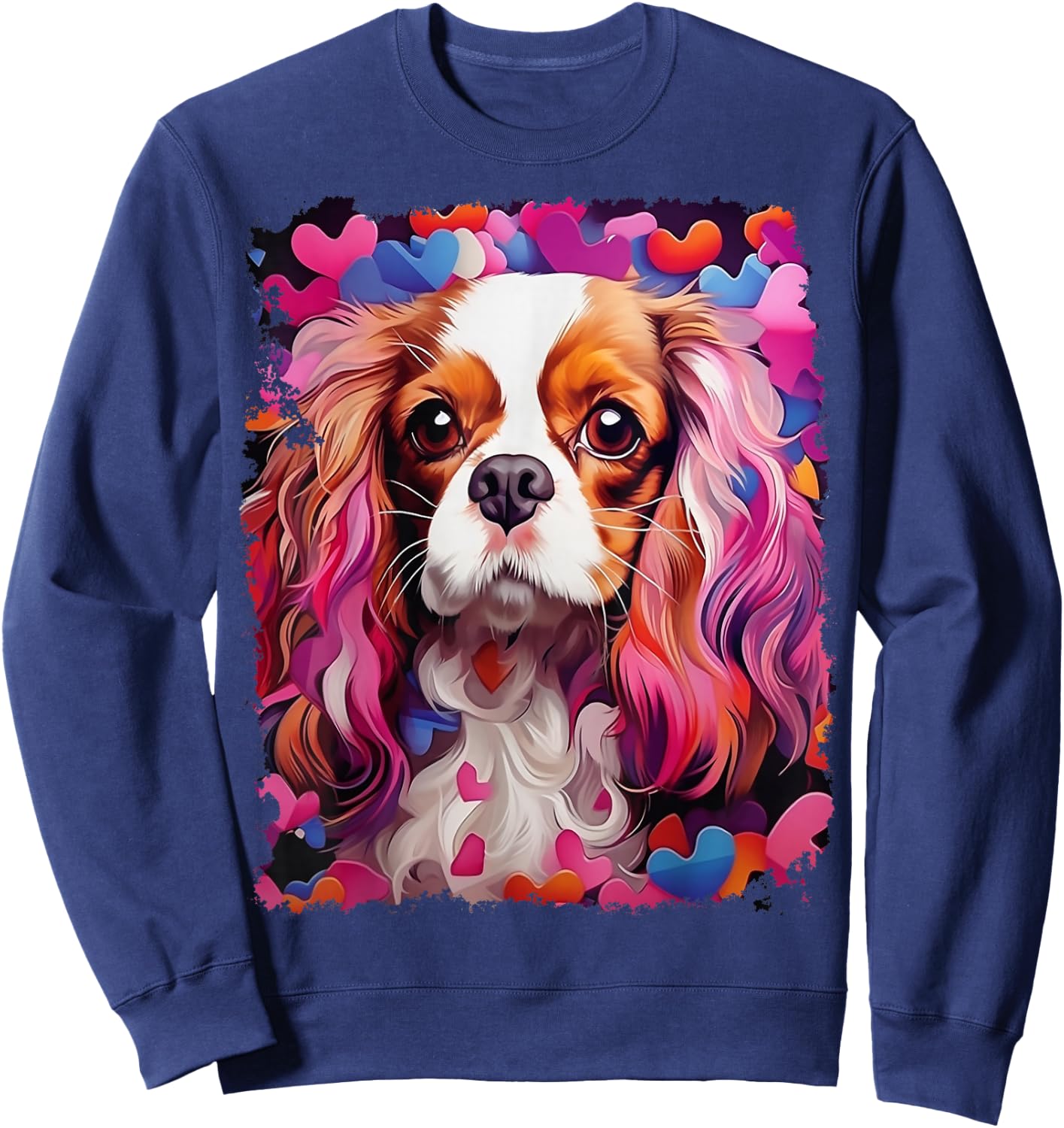 Pop Art Dog Cavalier King Charles Spaniel Valentine's Day Sweatshirt - Sweatshirt | Navy