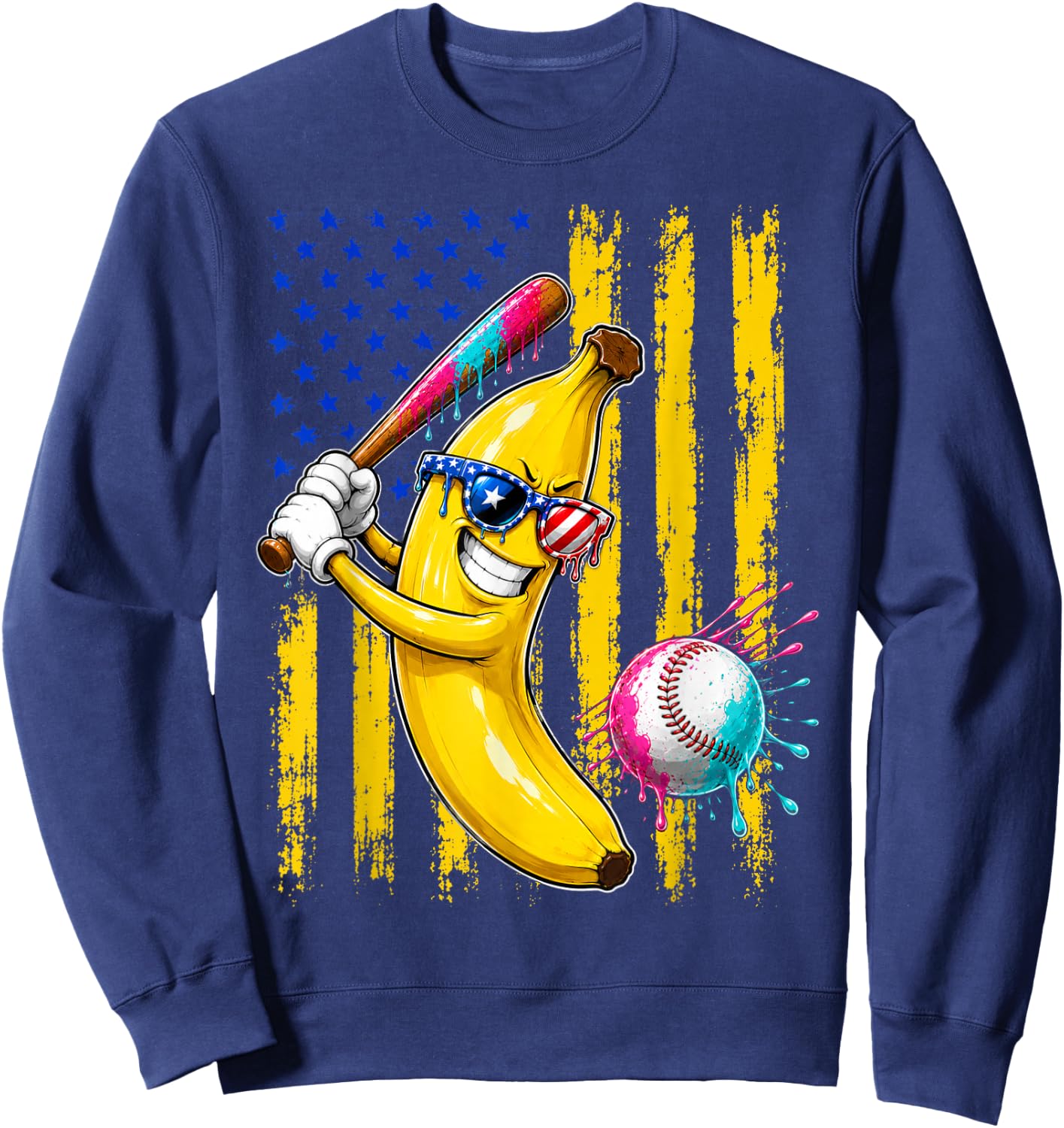 Funny Banana Drip American Flag Sweatshirt - Sweatshirt | Navy