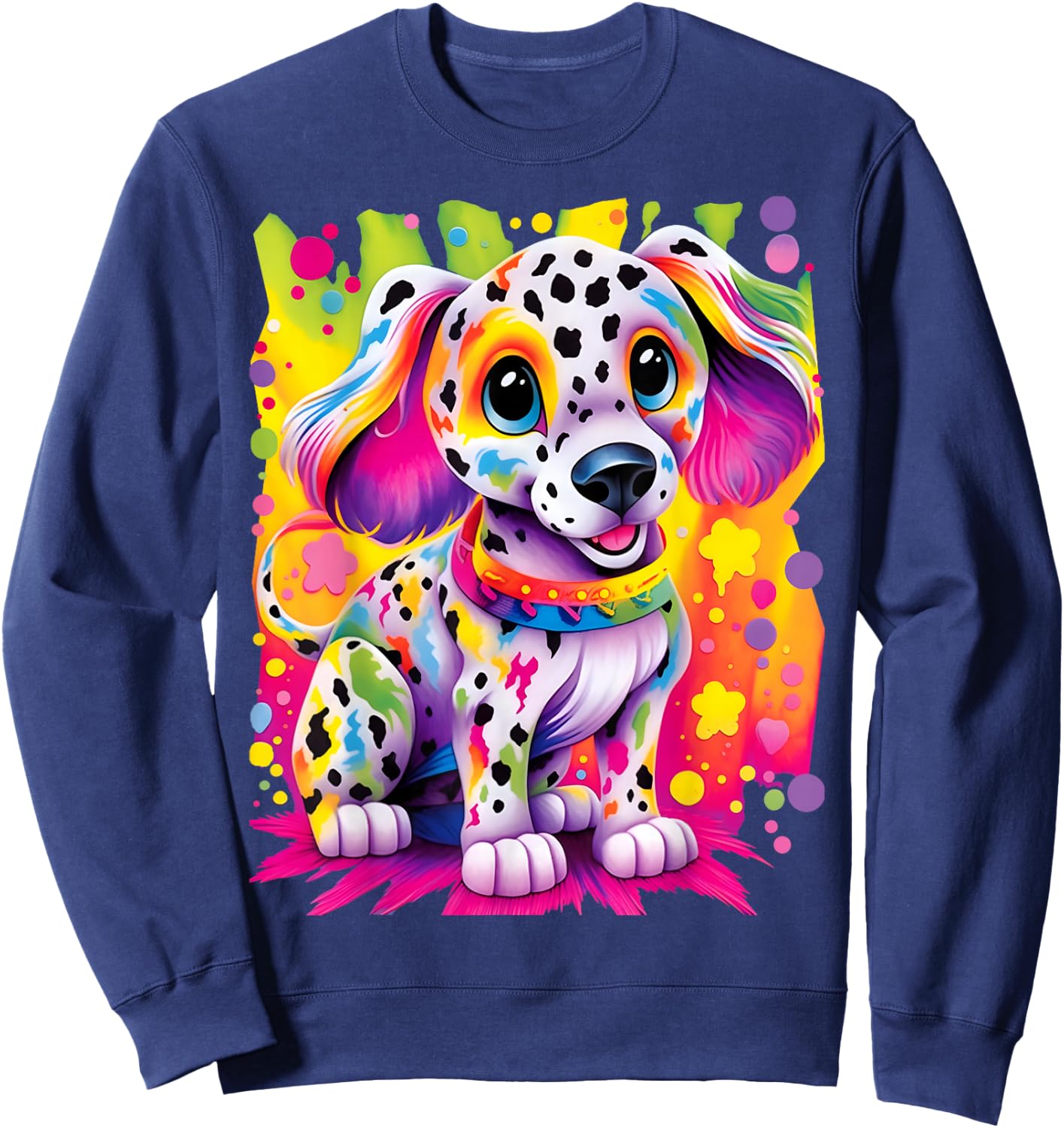 Little Dalmatian Puppy Colorful Rainbow Vibrant Graphic Sweatshirt - Sweatshirt | Navy