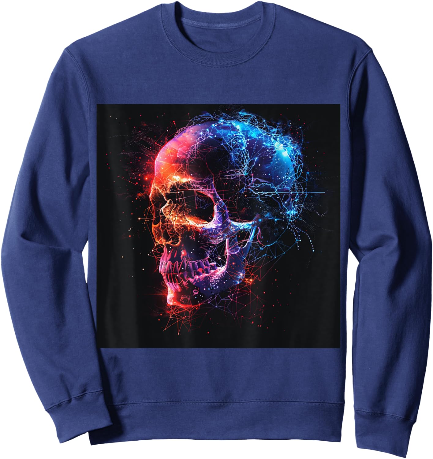 Skeleton Skull Biker Rocker Skull Punk Rock , Black, S Sweatshirt - Sweatshirt | Navy