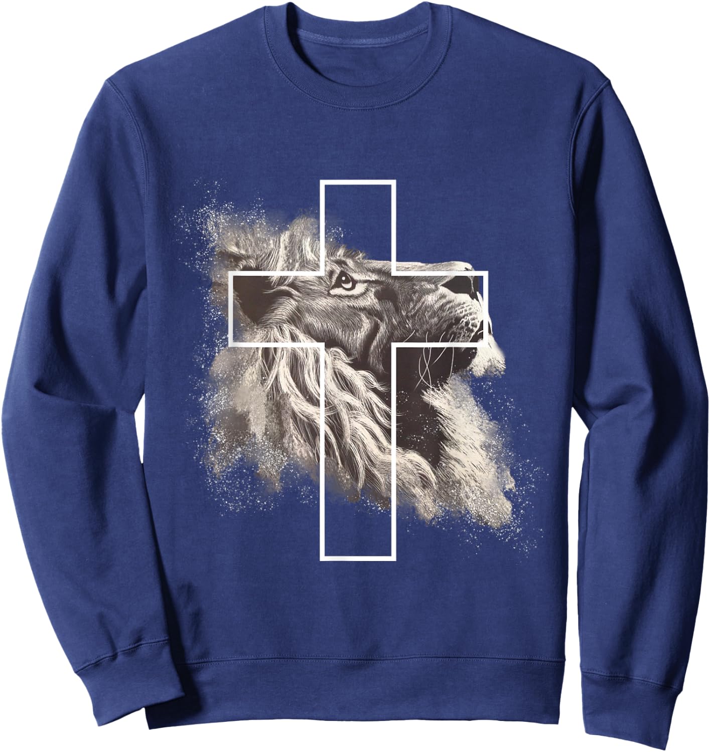 Jesus Lion of Judah, Christian Cross Sweatshirt - Sweatshirt | Navy