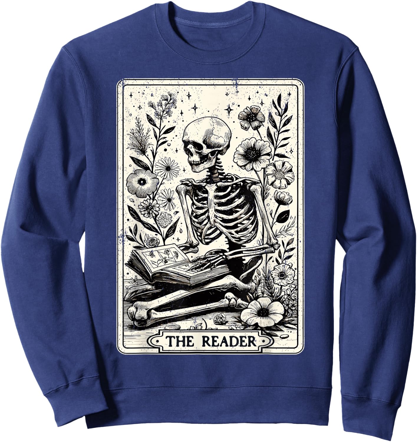 The Reader Tarot Card Skeleton Reading Book Funny Books , black Sweatshirt - Sweatshirt | Navy