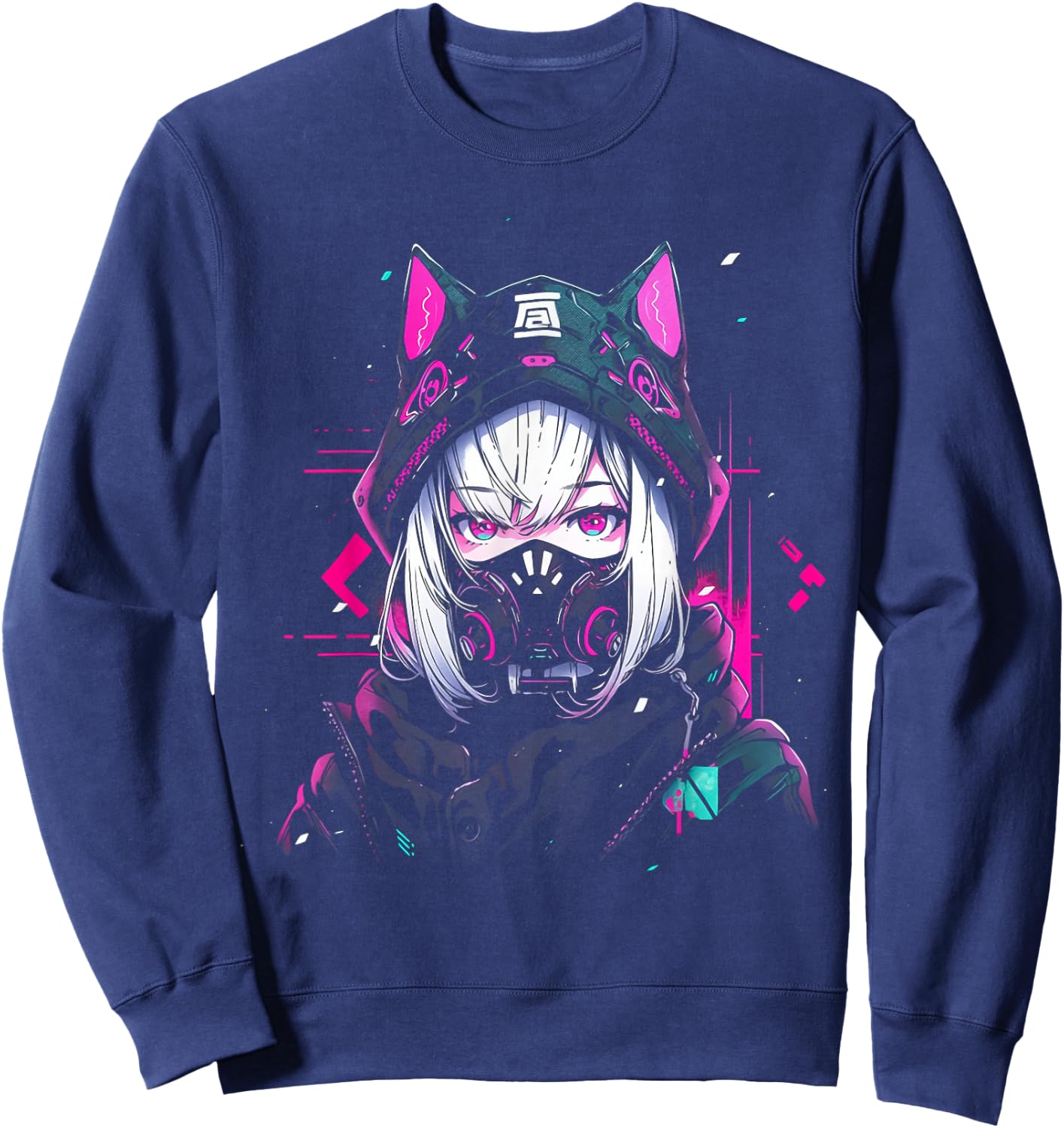 Anime Manga Cyberpunk Aesthetic Techwear Harajuku , black Sweatshirt - Sweatshirt | Navy