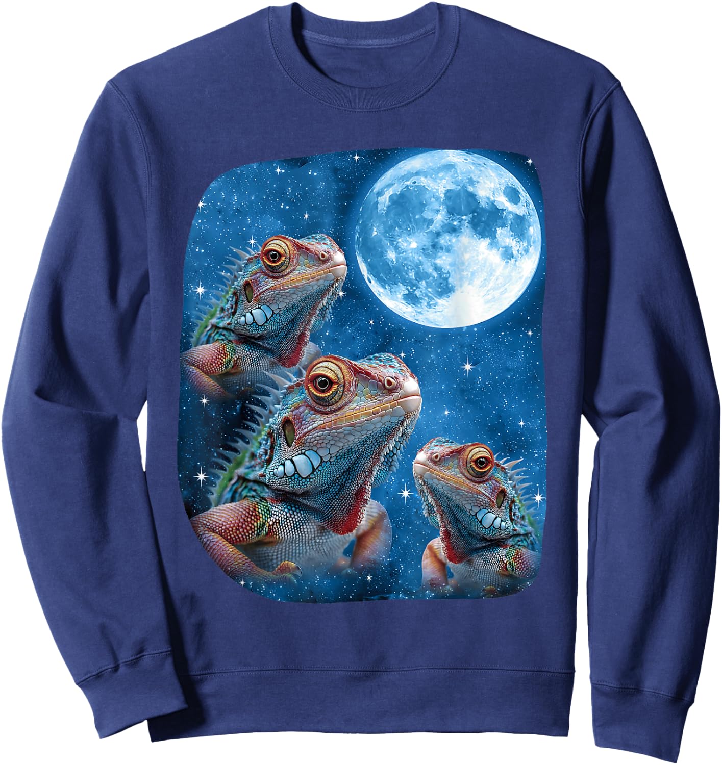 Iguana Lizard Howling At The Space Moon Night Starry Sky Sweatshirt - Sweatshirt | Navy