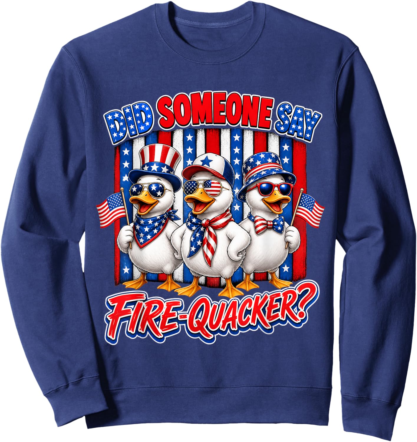 Firequacker Patriotic Duck American Flag 4th of July Sweatshirt - Sweatshirt | Navy