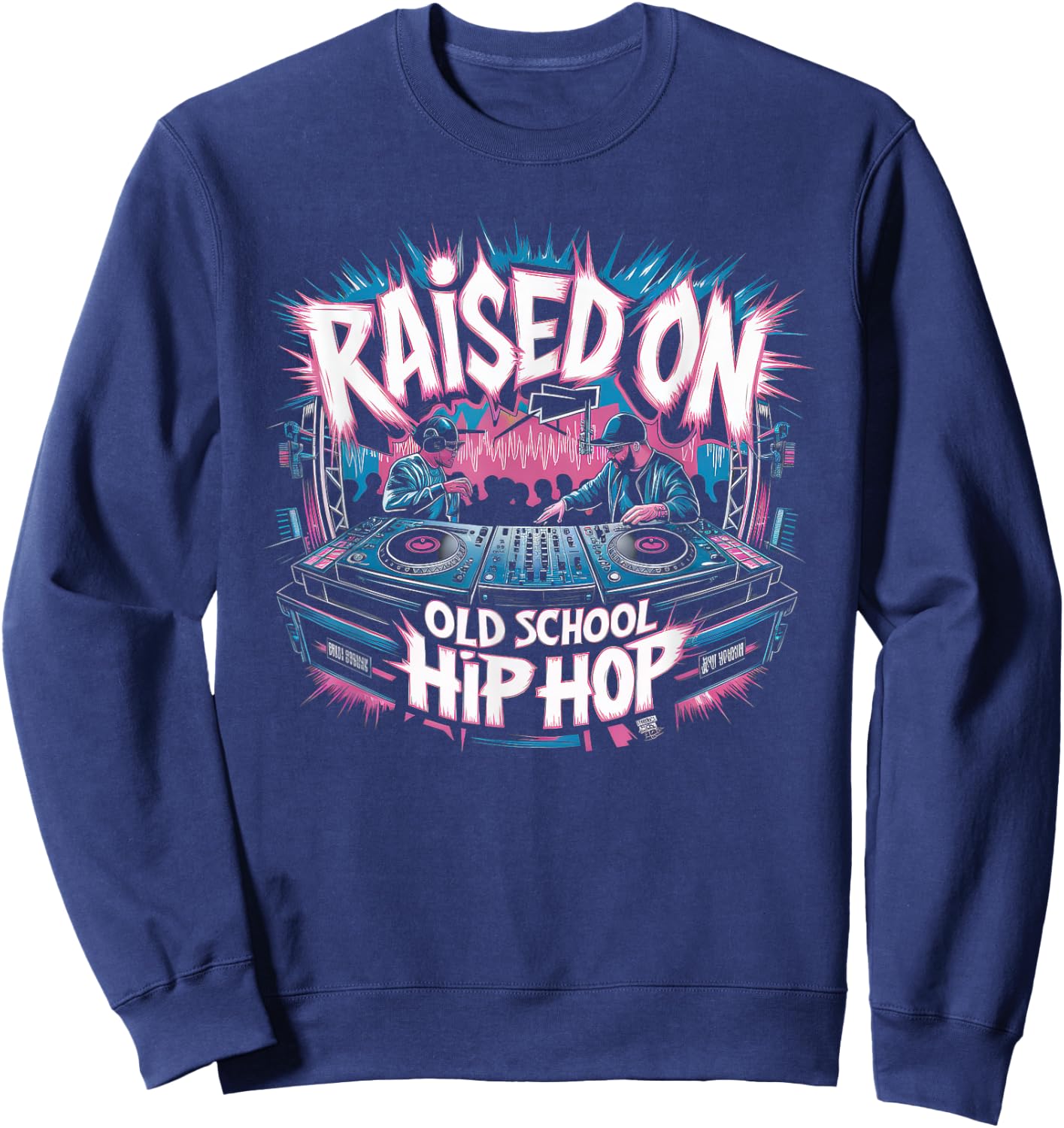RAISED ON OLD SCHOOL Graffiti Rap HIP HOP Cassette Sweatshirt - Sweatshirt | Navy
