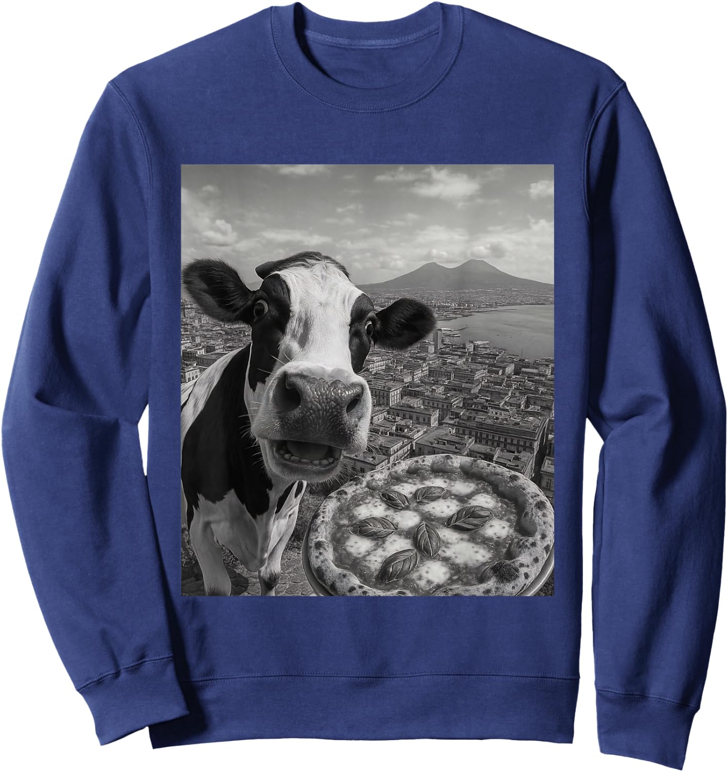 Cow Pizza Selfie Funny Italy Meme Design Sweatshirt - Sweatshirt | Navy