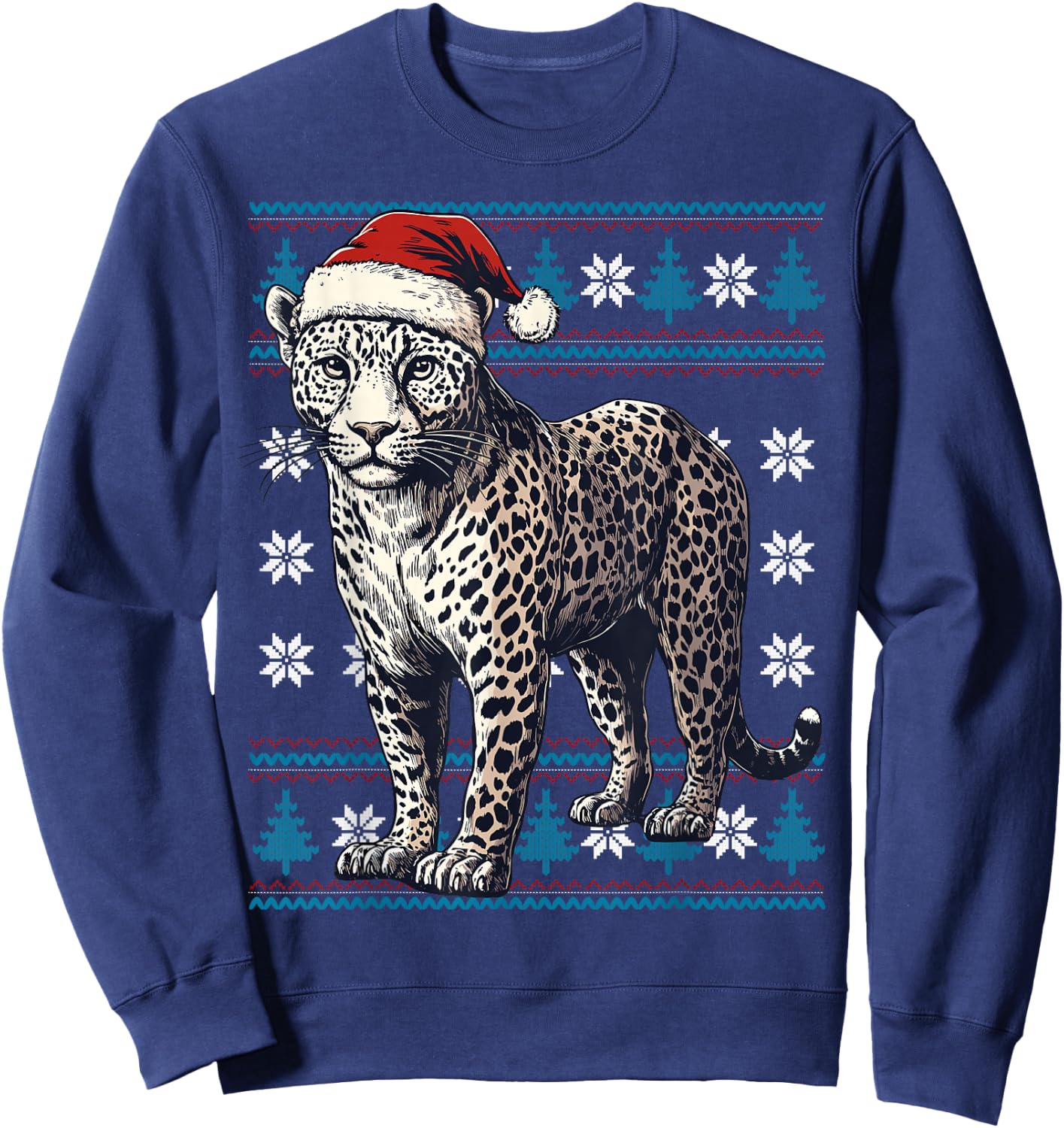 Jaguar Santa Hat Ugly Christmas Sweater Jaguar Lover Xmas Sweatshirt - Sweatshirt | Navy