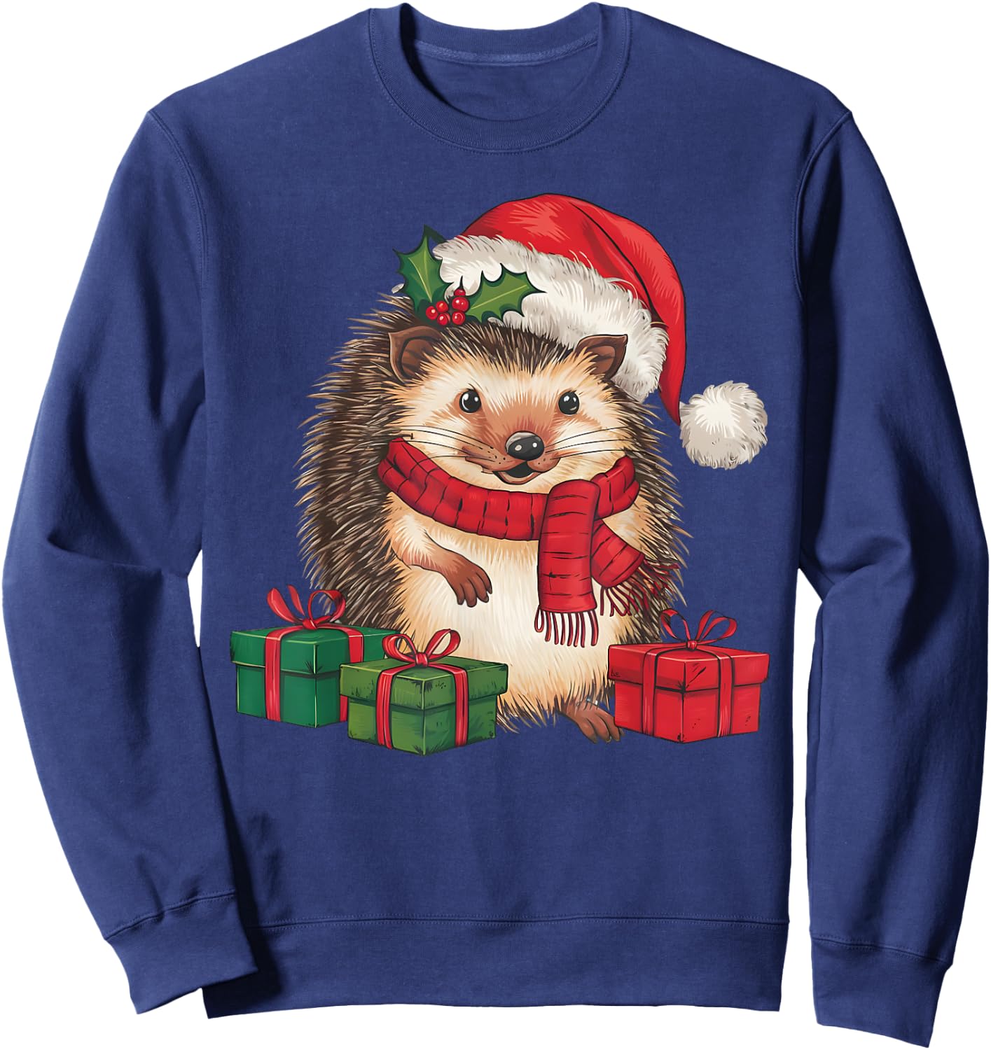 Xmas Lighting Santa Hat Hedgehog Christmas Sweatshirt - Sweatshirt | Navy