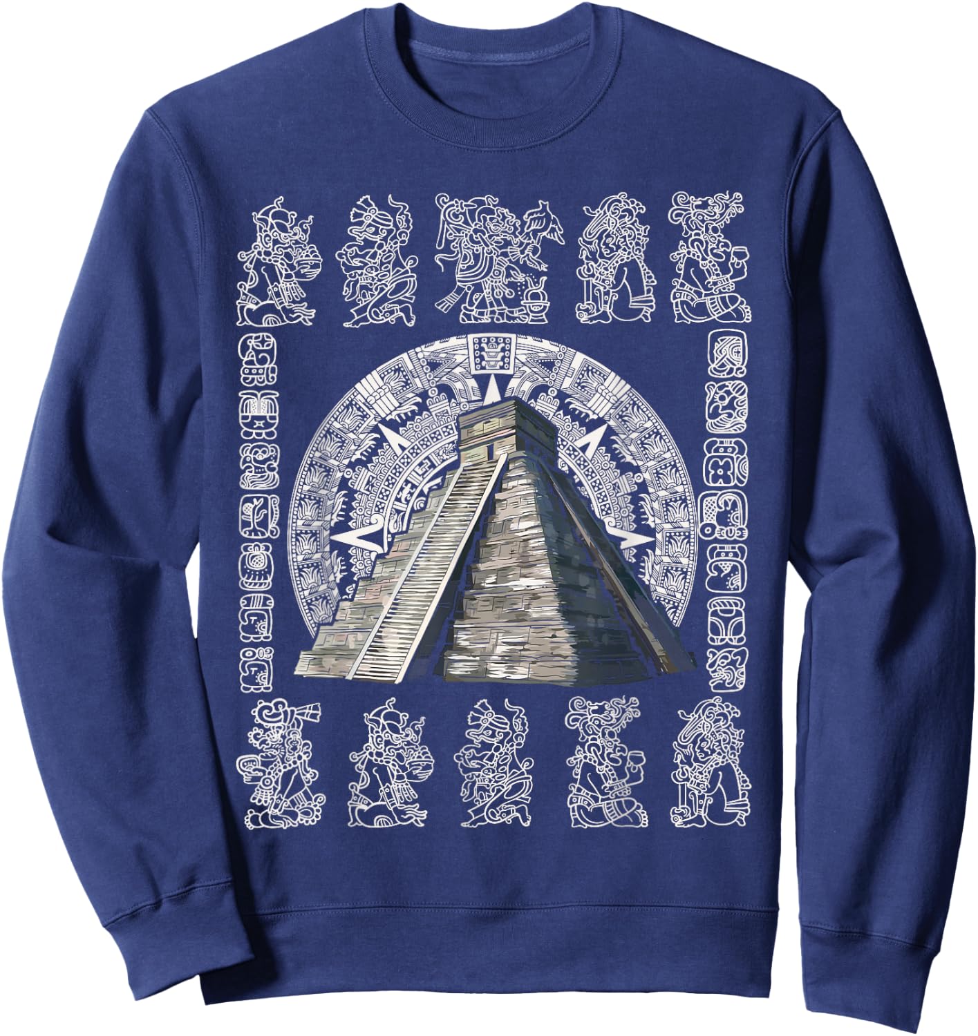 Ancient Sacred Mayan Aztec Calendar Pyramid Geometry Sweatshirt - Sweatshirt | Navy