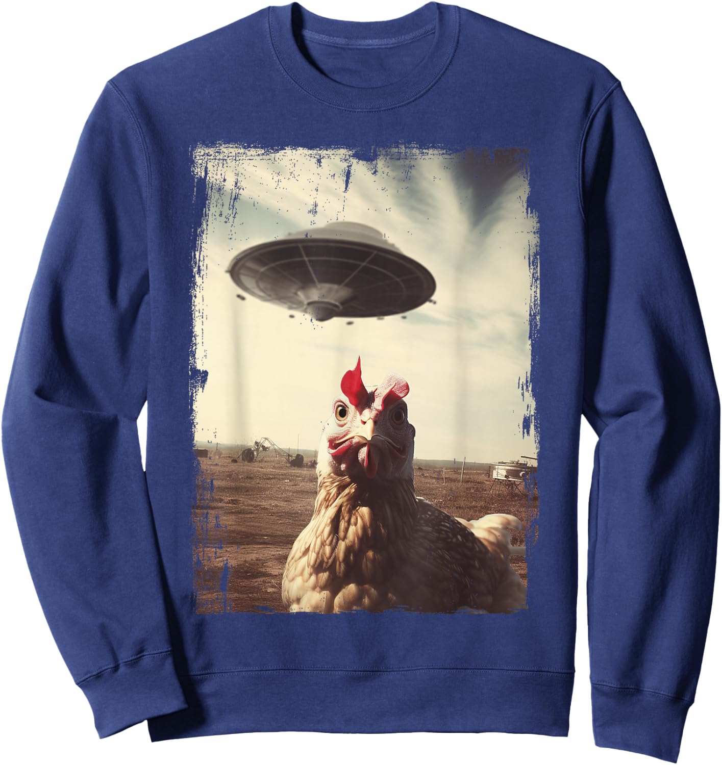 Weirdcore Chicken UFO Landing Graphic Sweatshirt - Sweatshirt | Navy
