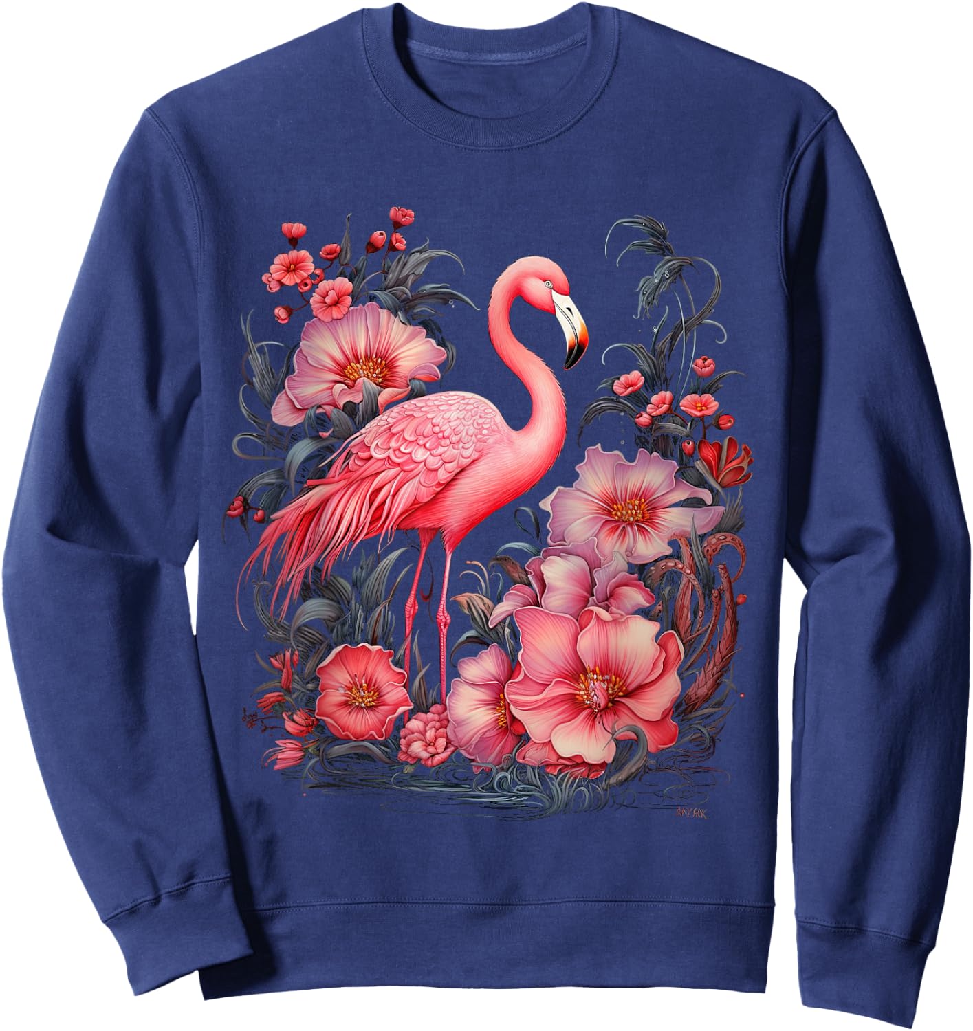 Flamingo and Flowers Floral Flamingos pink Sweatshirt - Sweatshirt | Navy