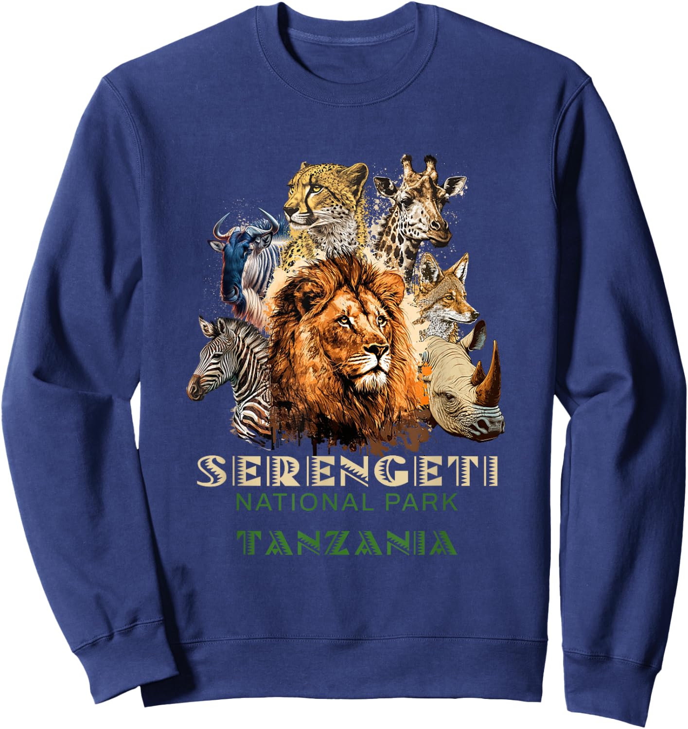 African Serengeti National Park Animal Safari Tanzania , Black, S Sweatshirt - Sweatshirt | Navy