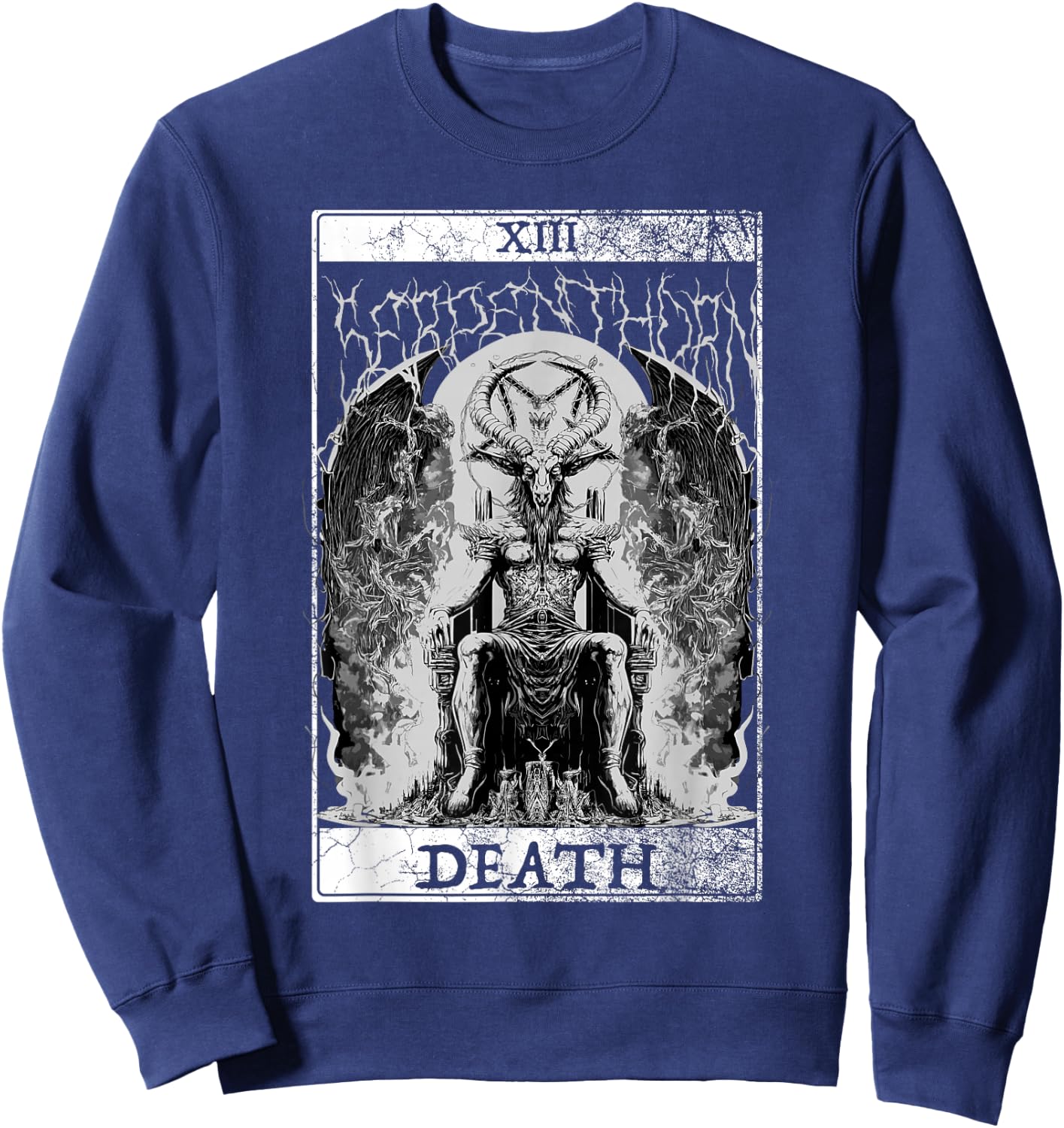 Baphomet Occult Satan Goat Head Tarot Card Death Unholy Sweatshirt - Sweatshirt | Navy