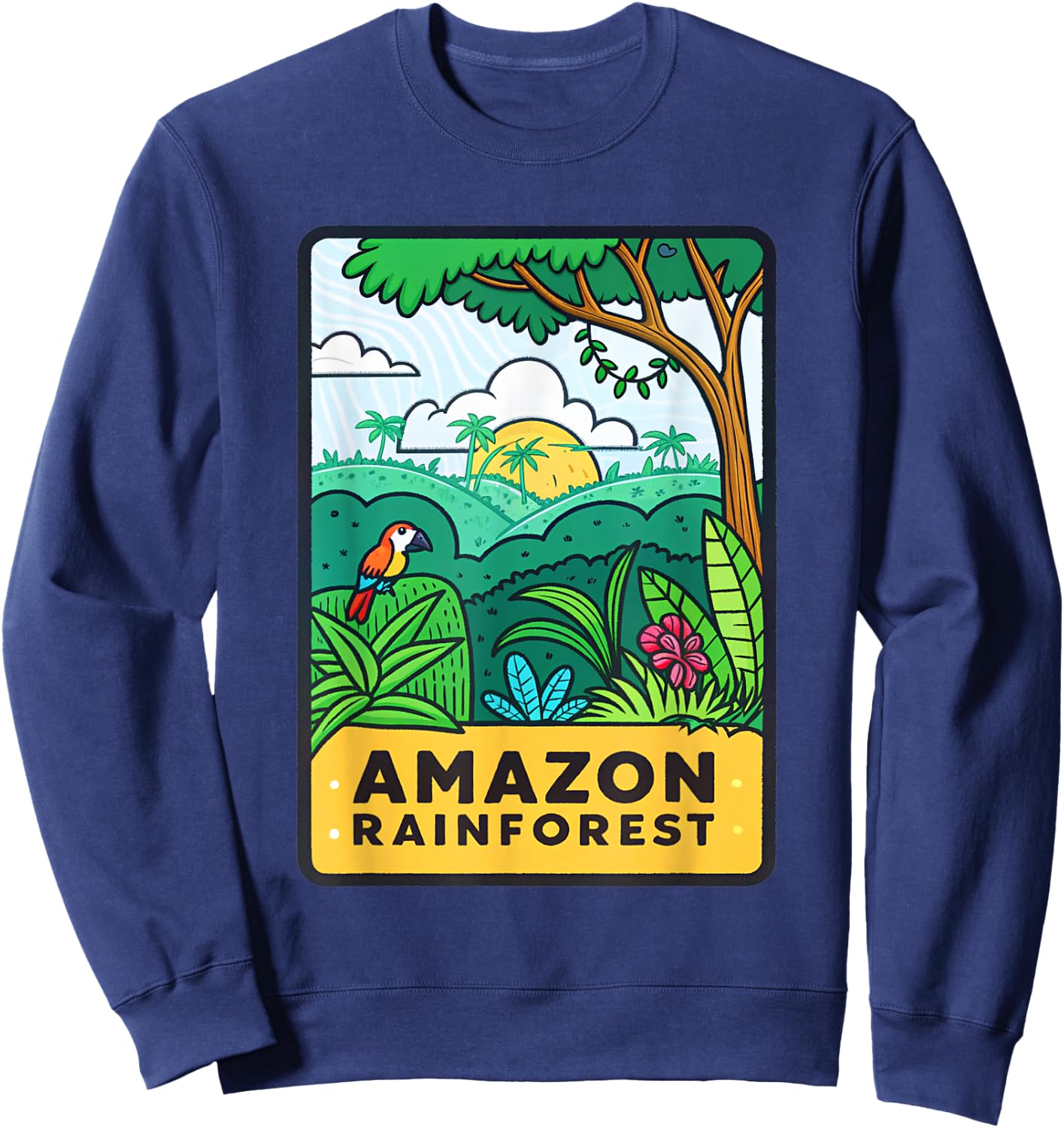 Vibrant Amazon Rainforest Design Nature Inspired Sweatshirt - Sweatshirt | Navy