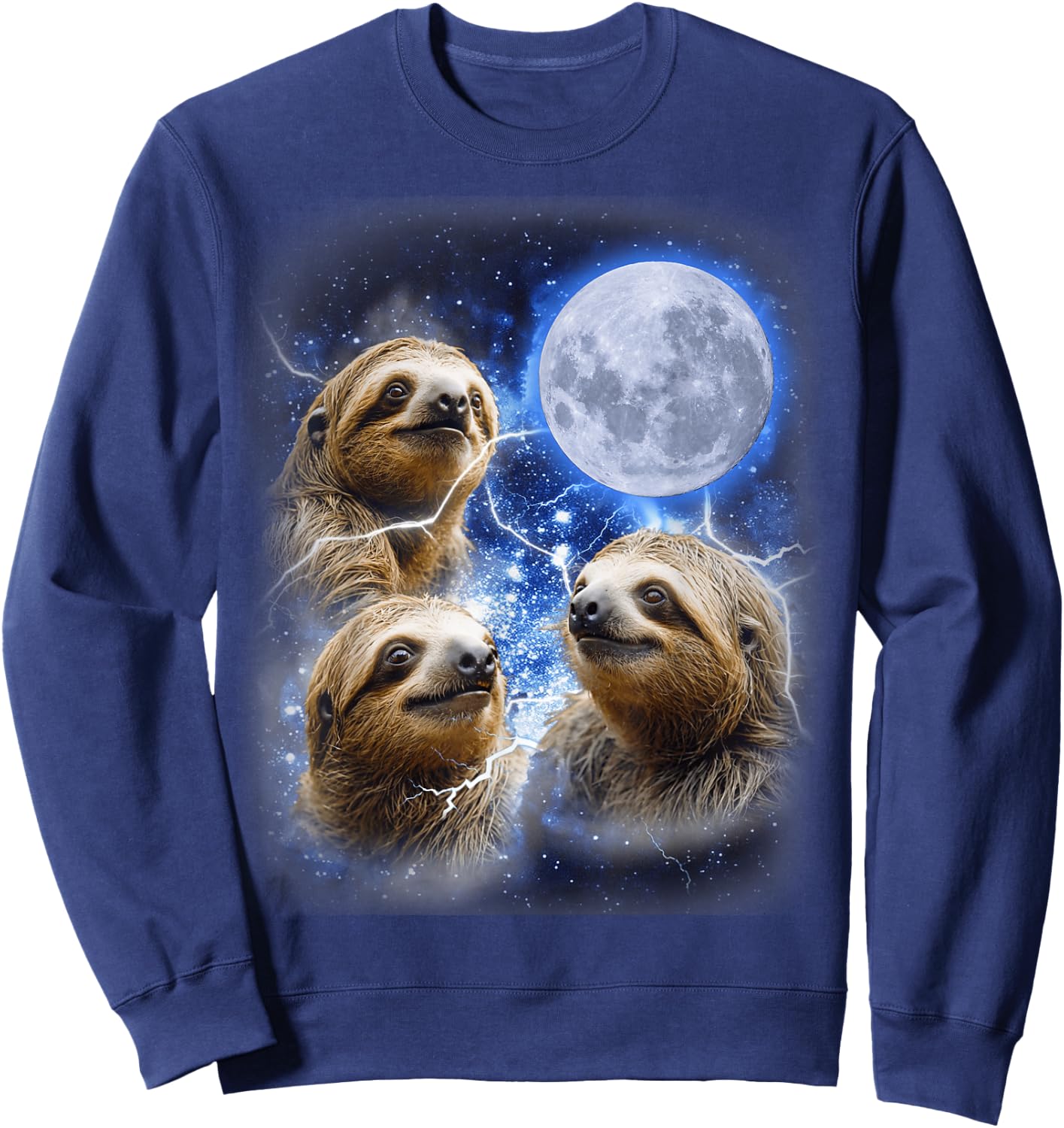 Three Sloth Moon - Funny 3 Lazy Animals Howling Parody Meme Sweatshirt - Sweatshirt | Navy