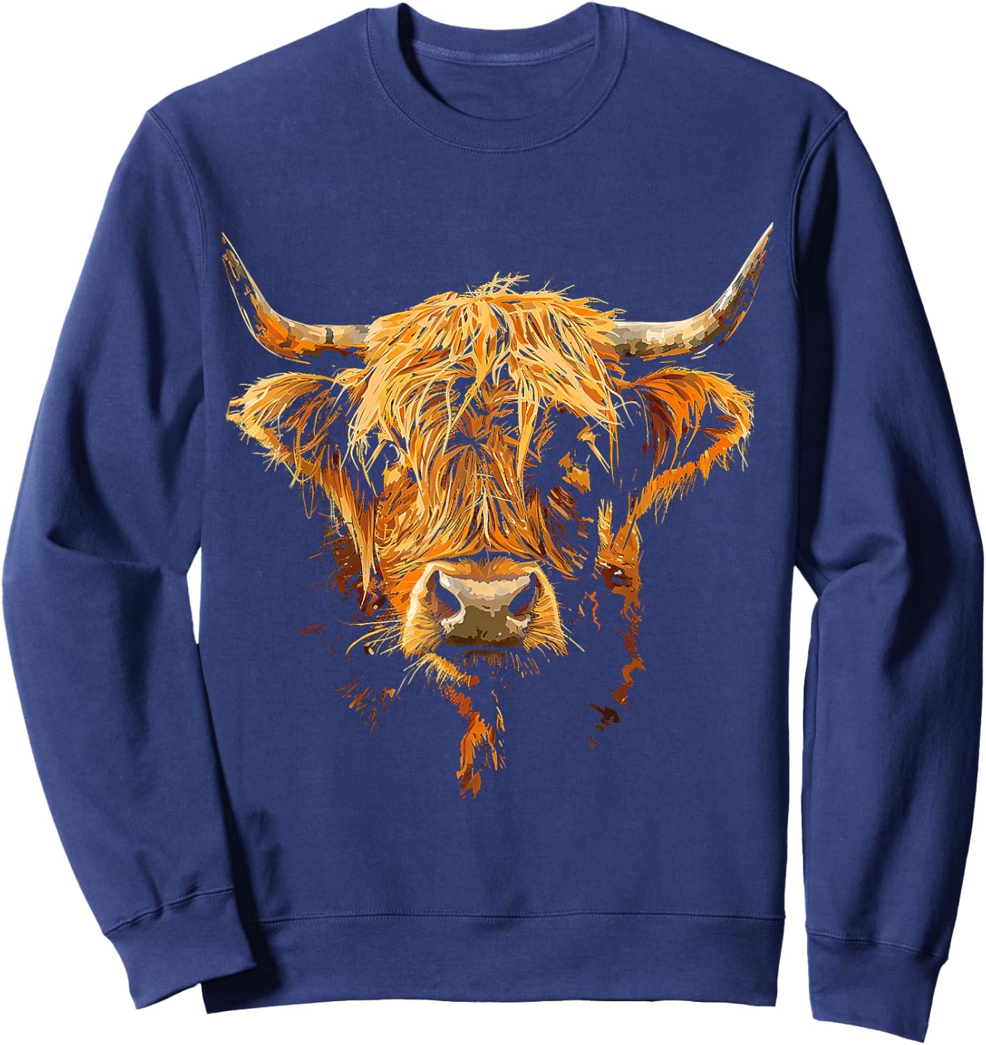 Highland Cow Animal Motif Art Highland Cow Sweatshirt - Sweatshirt | Navy