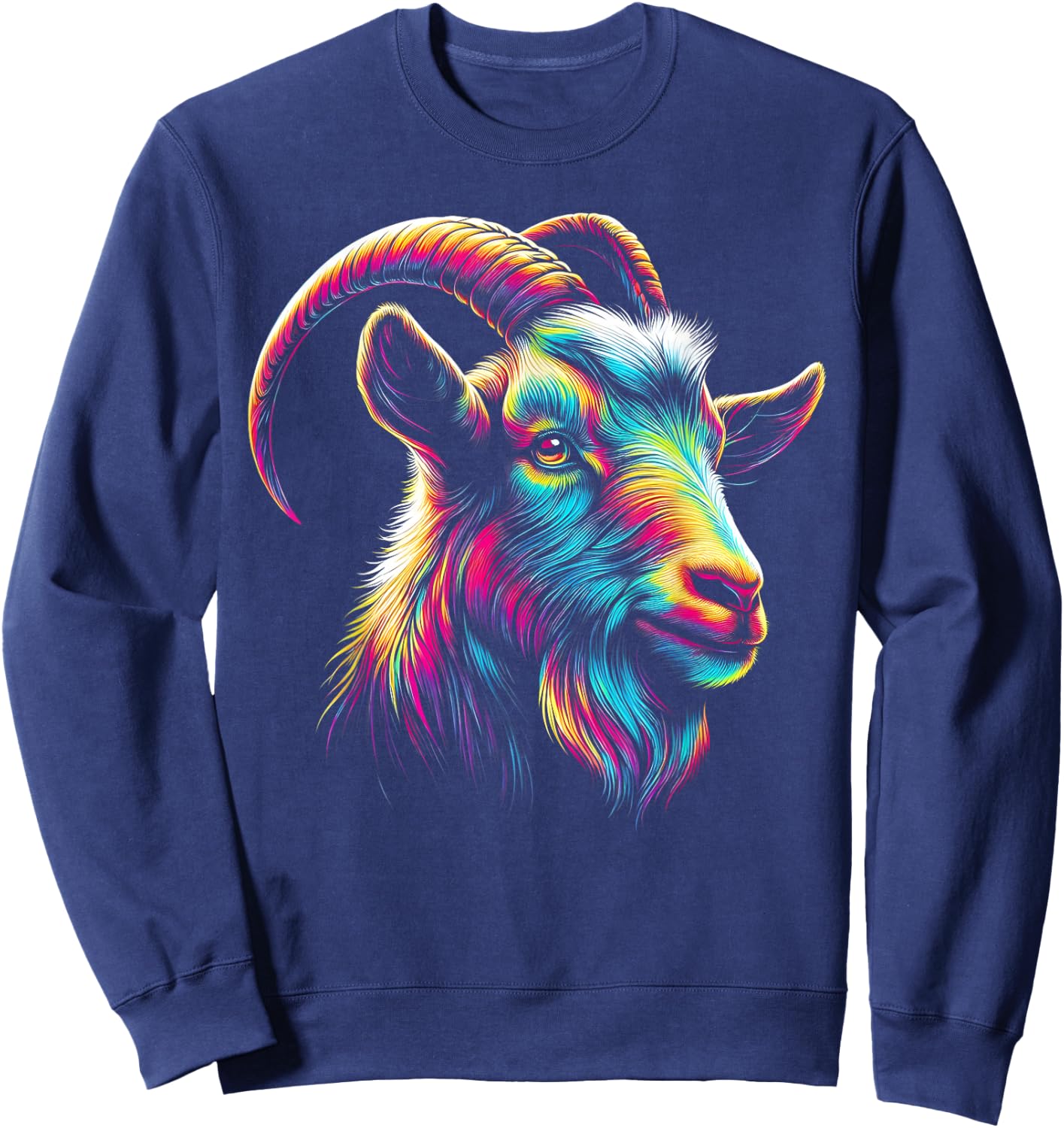 Goat Colorful Artwork | Animal Motif Goat Sweatshirt - Sweatshirt | Navy