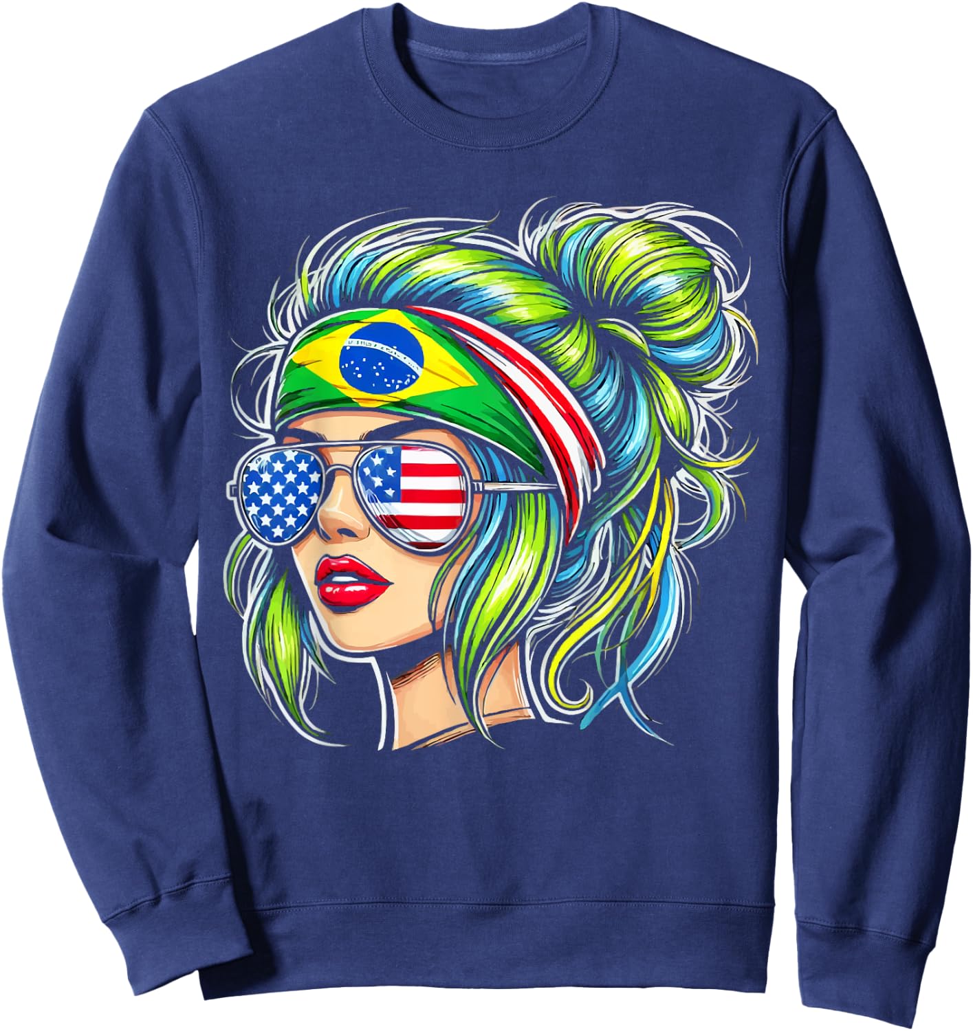 Half American Half Brazilian USA Flag Brazil America Sweatshirt - Sweatshirt | Navy