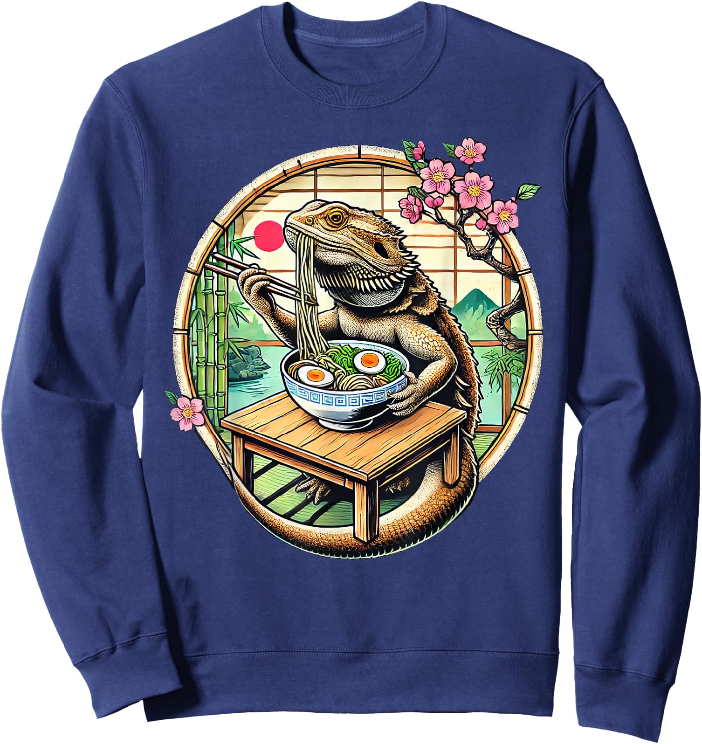 Kawaii Bearded Dragon Eating Ramen Noodles Japanese Sweatshirt - Sweatshirt | Navy