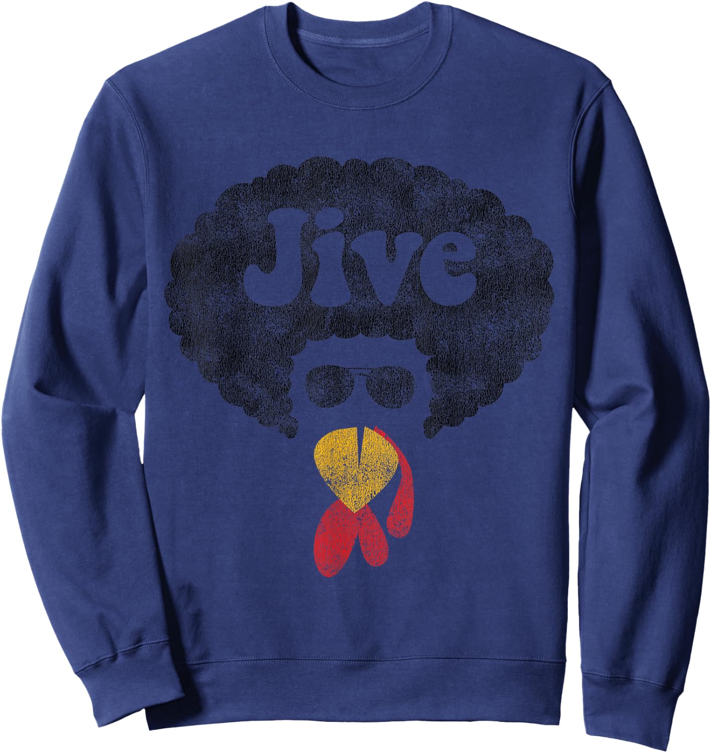 Funny Thanksgiving Jive Gift Vintage Distressed Turkey Face Sweatshirt - Sweatshirt | Navy