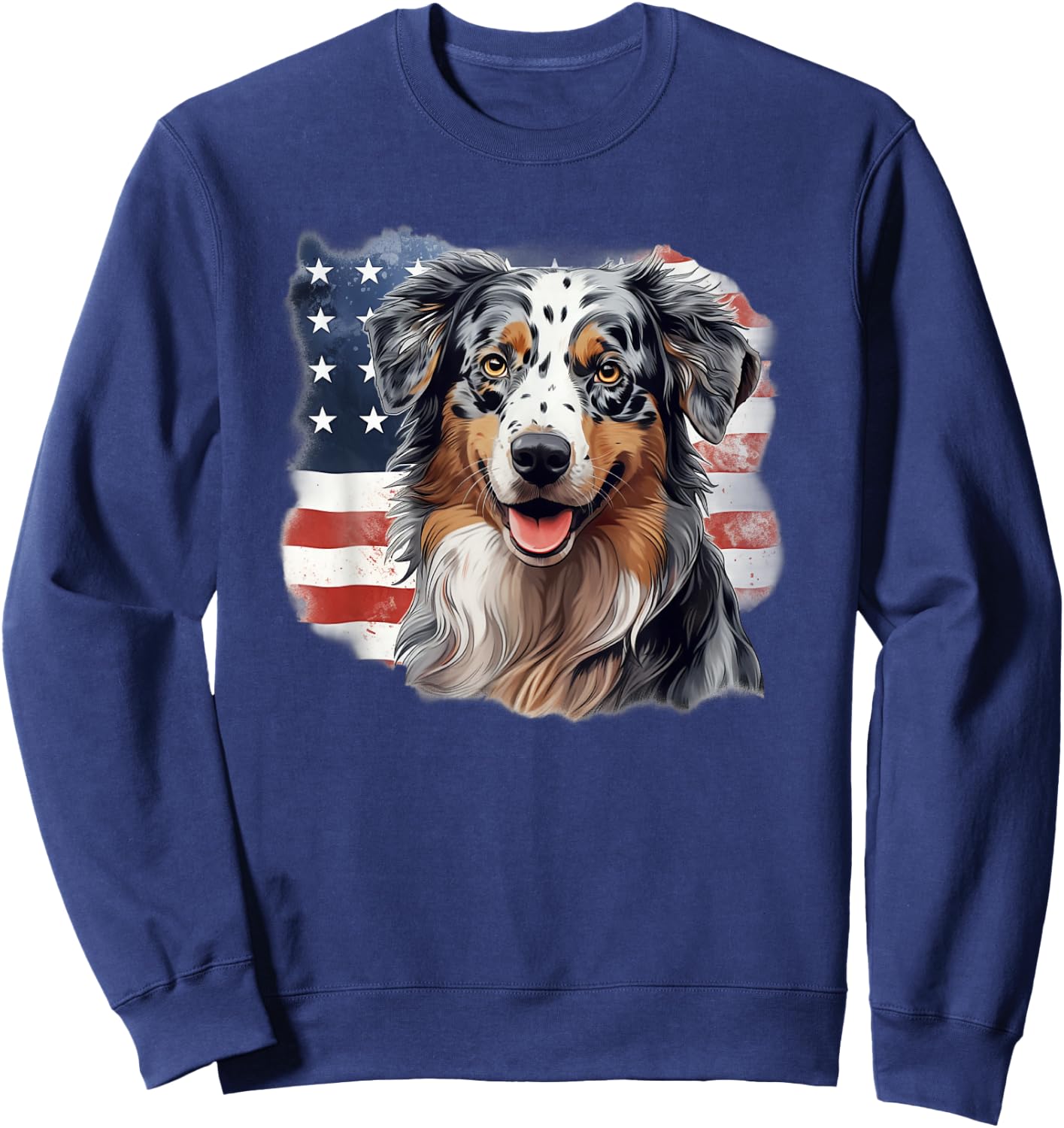 USA Flag 4th July Patriotic American Blue Merle Aussie Lover Sweatshirt - Sweatshirt | Navy