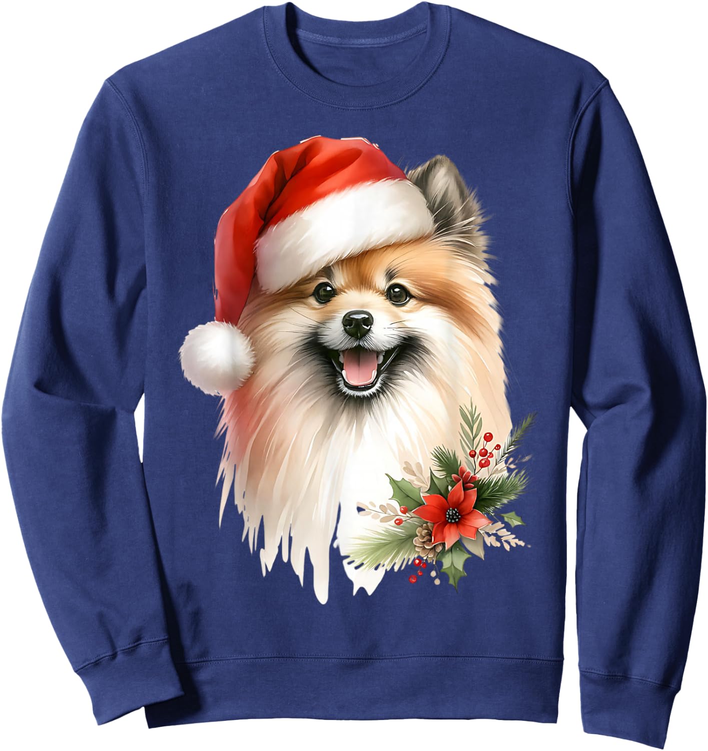 Watercolor Illustration Dog German Spitz Christmas , Black, S Sweatshirt - Sweatshirt | Navy