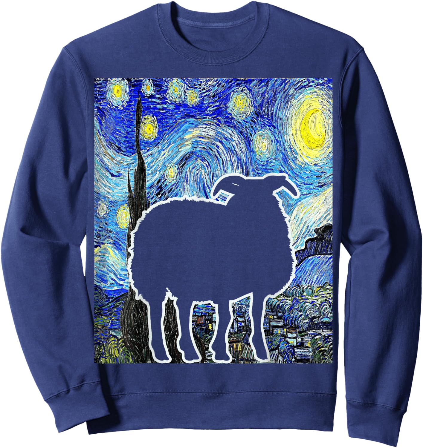 Sheep Starry Night Van Gogh Funny Sheep Farmer Lamb Sweatshirt - Sweatshirt | Navy