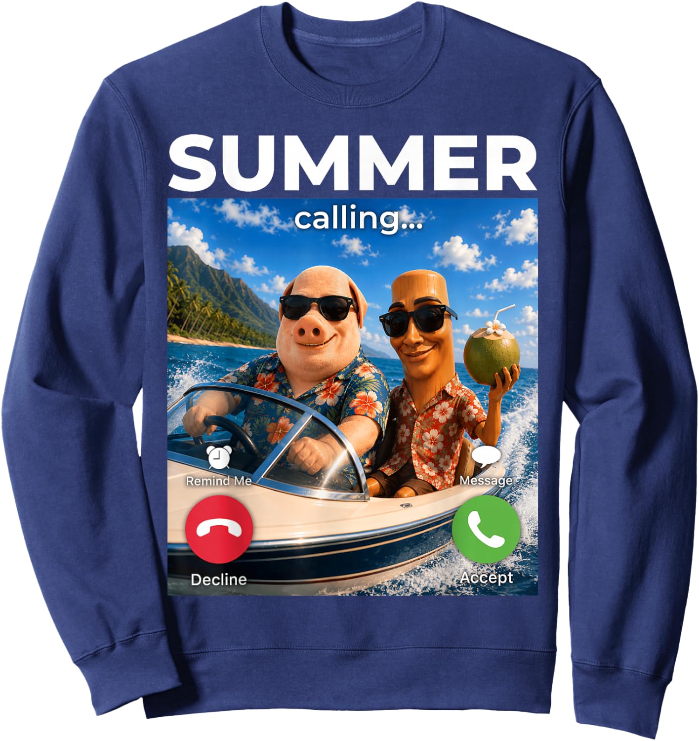 Brainrot Boat John Pork Brothers Summer Time Calling Meme Sweatshirt - Sweatshirt | Navy