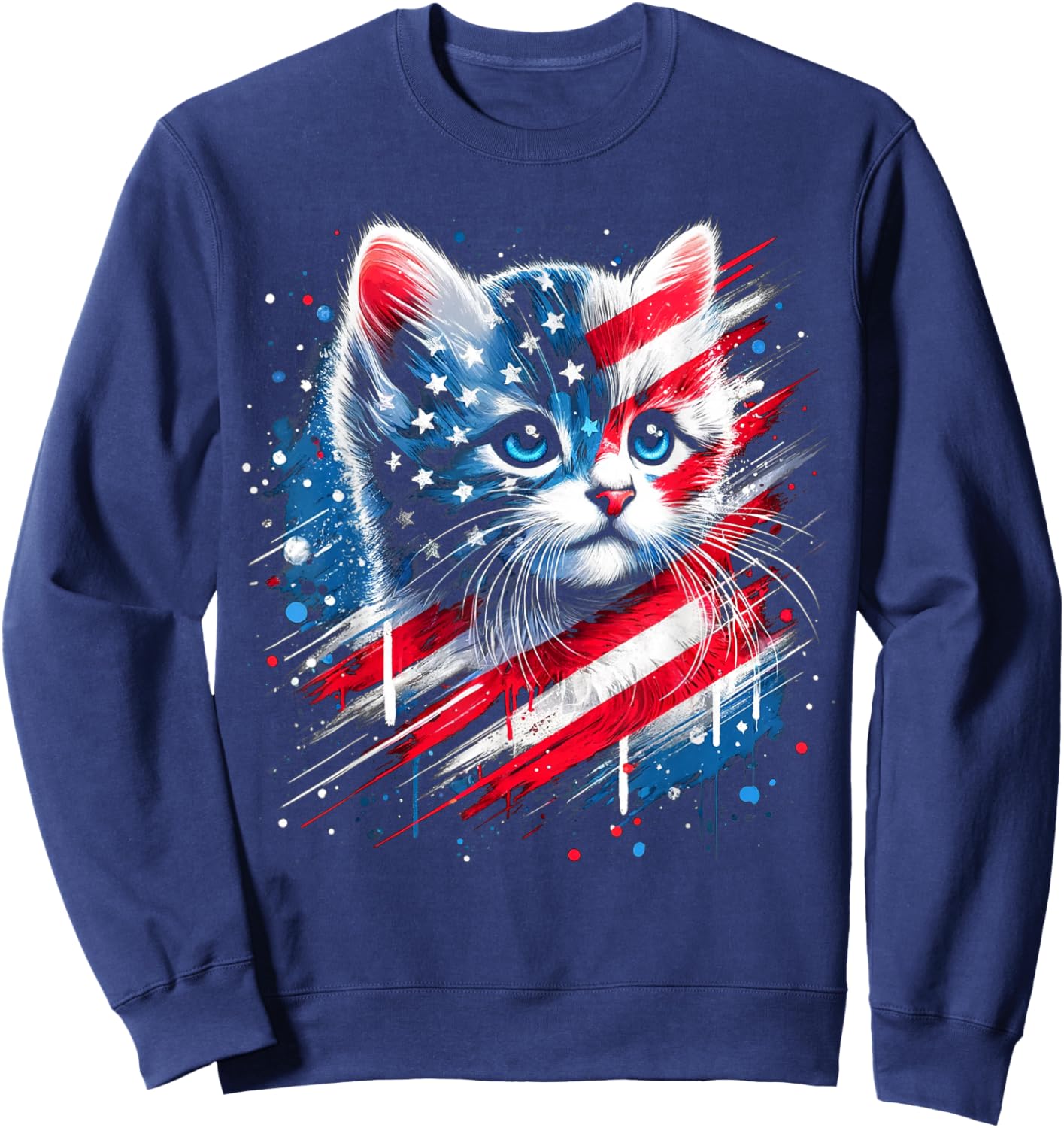 Patriotic kitten or American flag inspired cat Sweatshirt - Sweatshirt | Navy